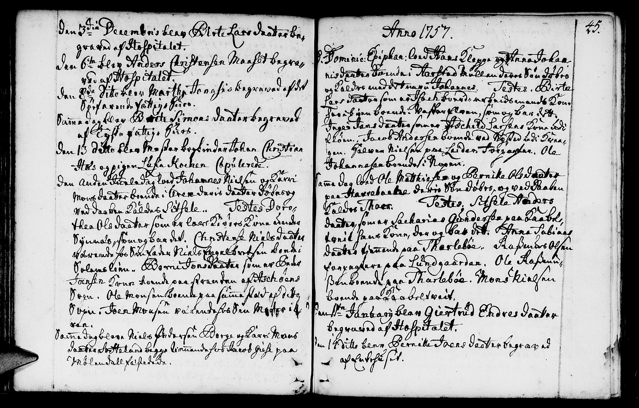 St. Jørgens hospital og Årstad sokneprestembete, AV/SAB-A-99934: Parish register (official) no. A 1, 1743-1823, p. 45