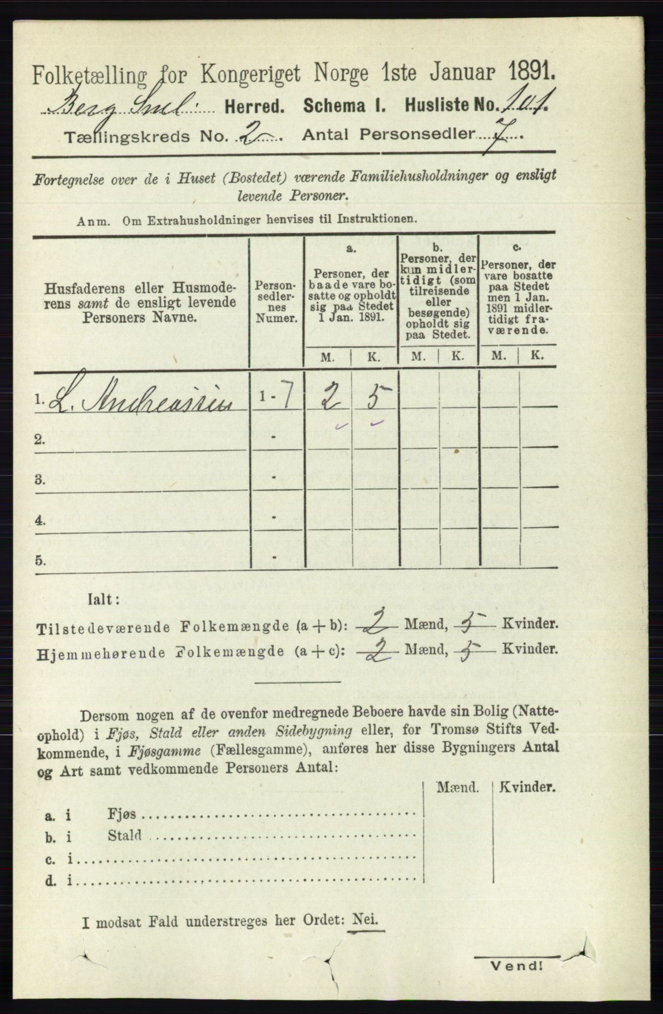 RA, 1891 census for 0116 Berg, 1891, p. 952