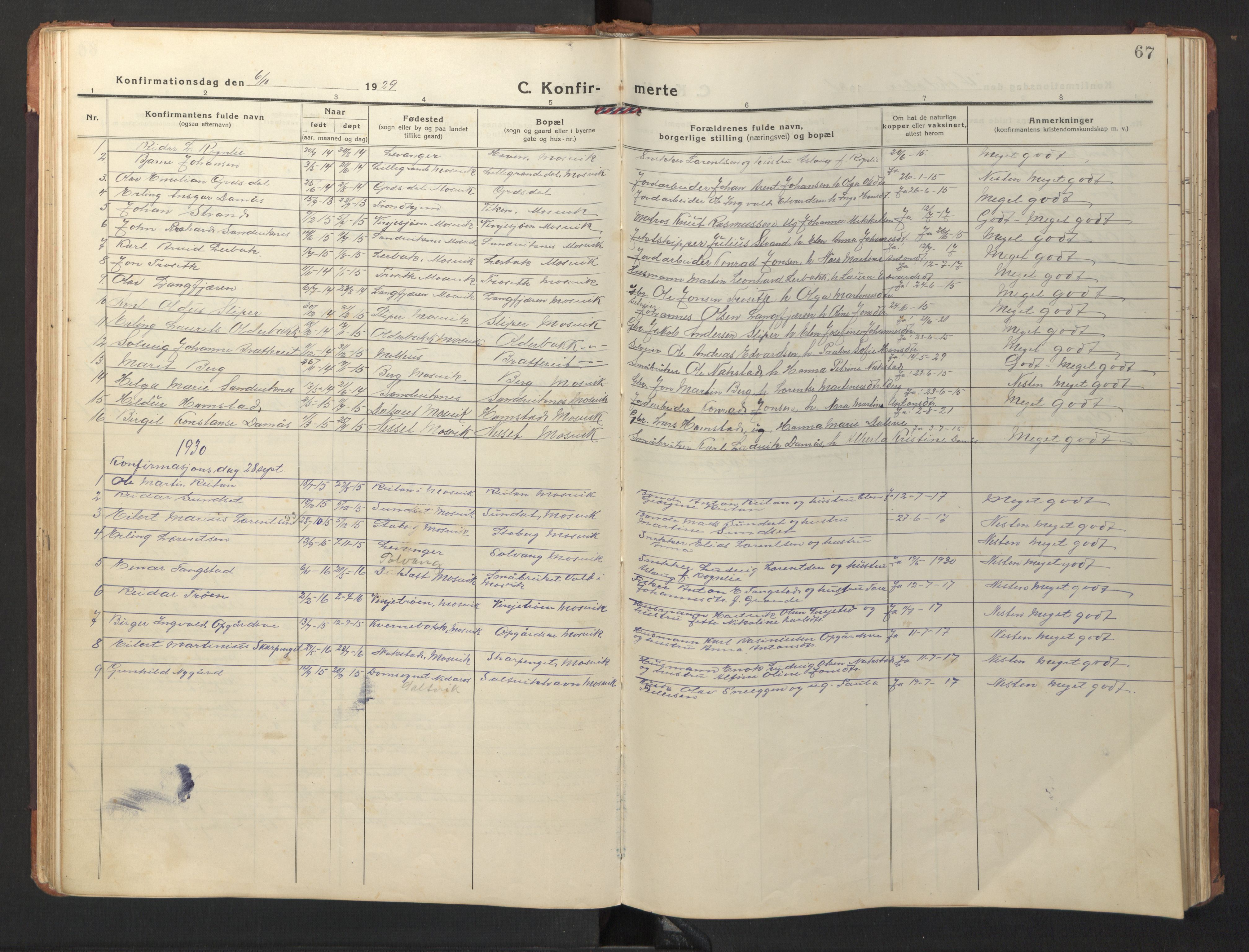 Ministerialprotokoller, klokkerbøker og fødselsregistre - Nord-Trøndelag, SAT/A-1458/733/L0328: Parish register (copy) no. 733C03, 1919-1966, p. 67