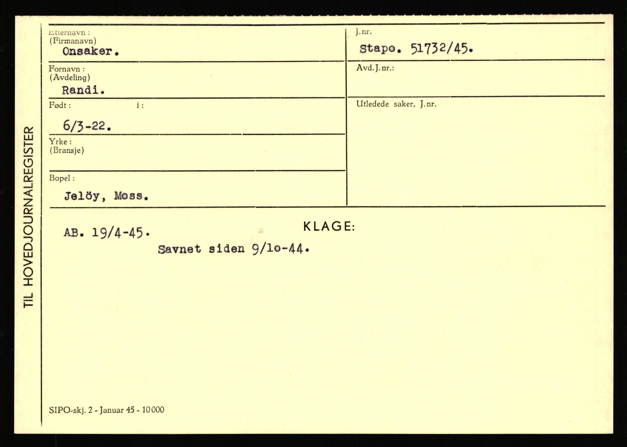 Statspolitiet - Hovedkontoret / Osloavdelingen, AV/RA-S-1329/C/Ca/L0012: Oanæs - Quistgaard	, 1943-1945, p. 2094