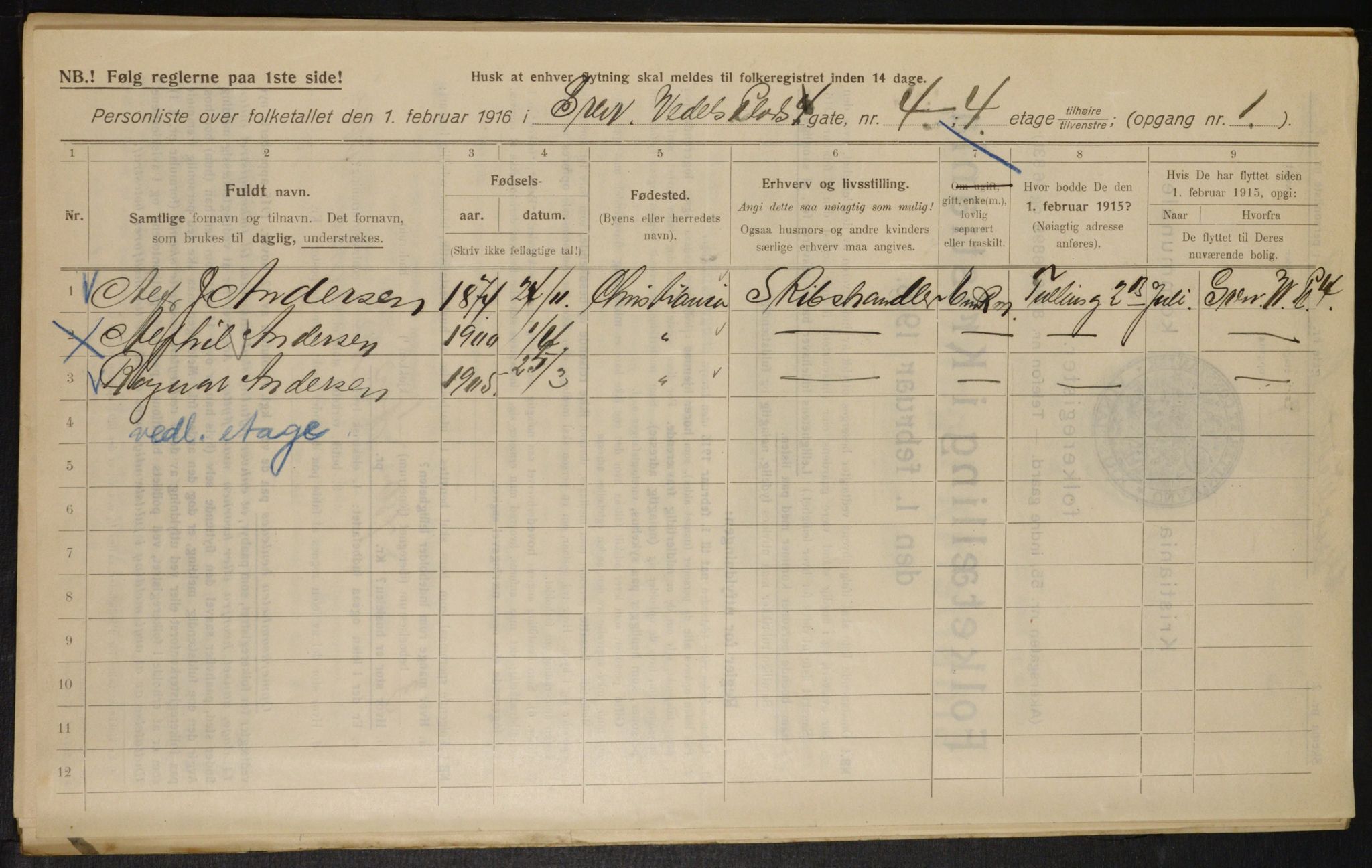 OBA, Municipal Census 1916 for Kristiania, 1916, p. 30460