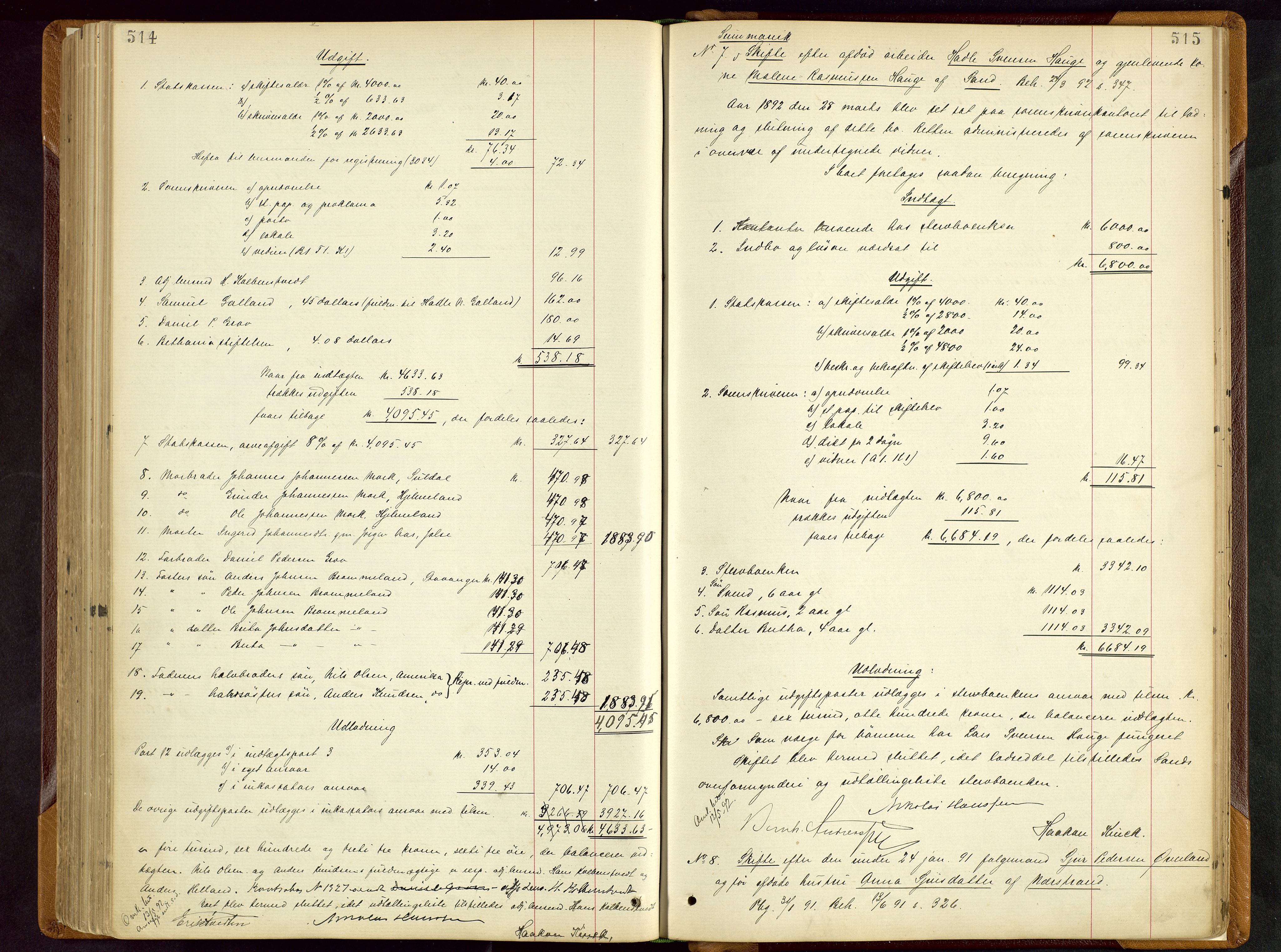 Ryfylke tingrett, AV/SAST-A-100055/001/IV/IVD/L0028: Skifteprotokoll, register i protokollen, 1885-1893, p. 514-515