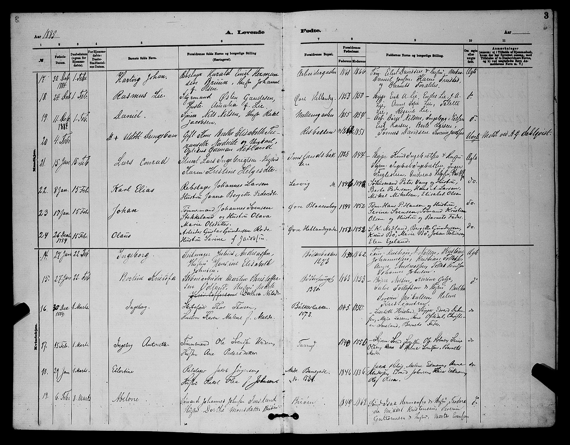 St. Johannes sokneprestkontor, AV/SAST-A-101814/001/30/30BB/L0001: Parish register (copy) no. B 1, 1885-1897, p. 3