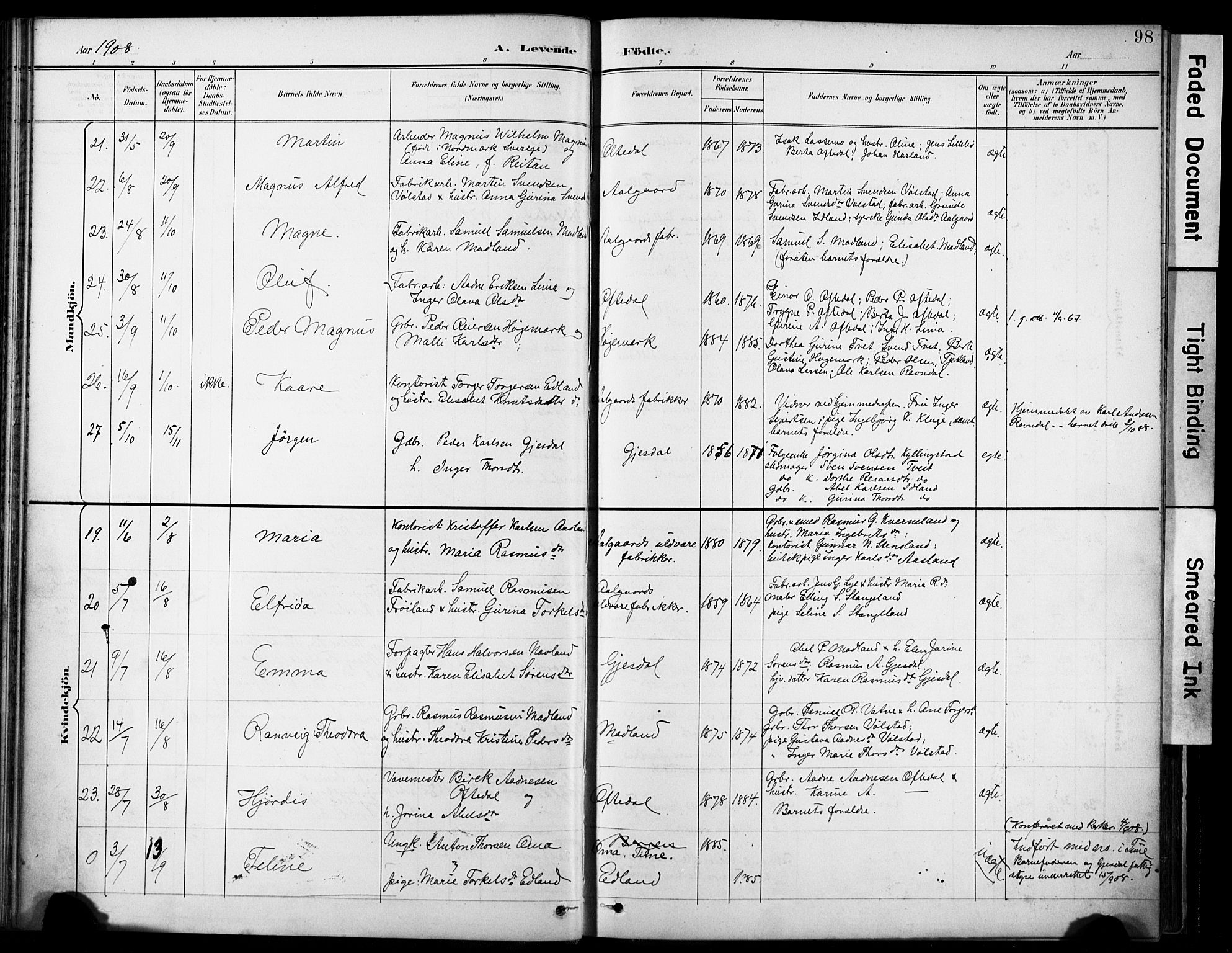 Lye sokneprestkontor, AV/SAST-A-101794/001/30BA/L0012: Parish register (official) no. A 11, 1896-1909, p. 98