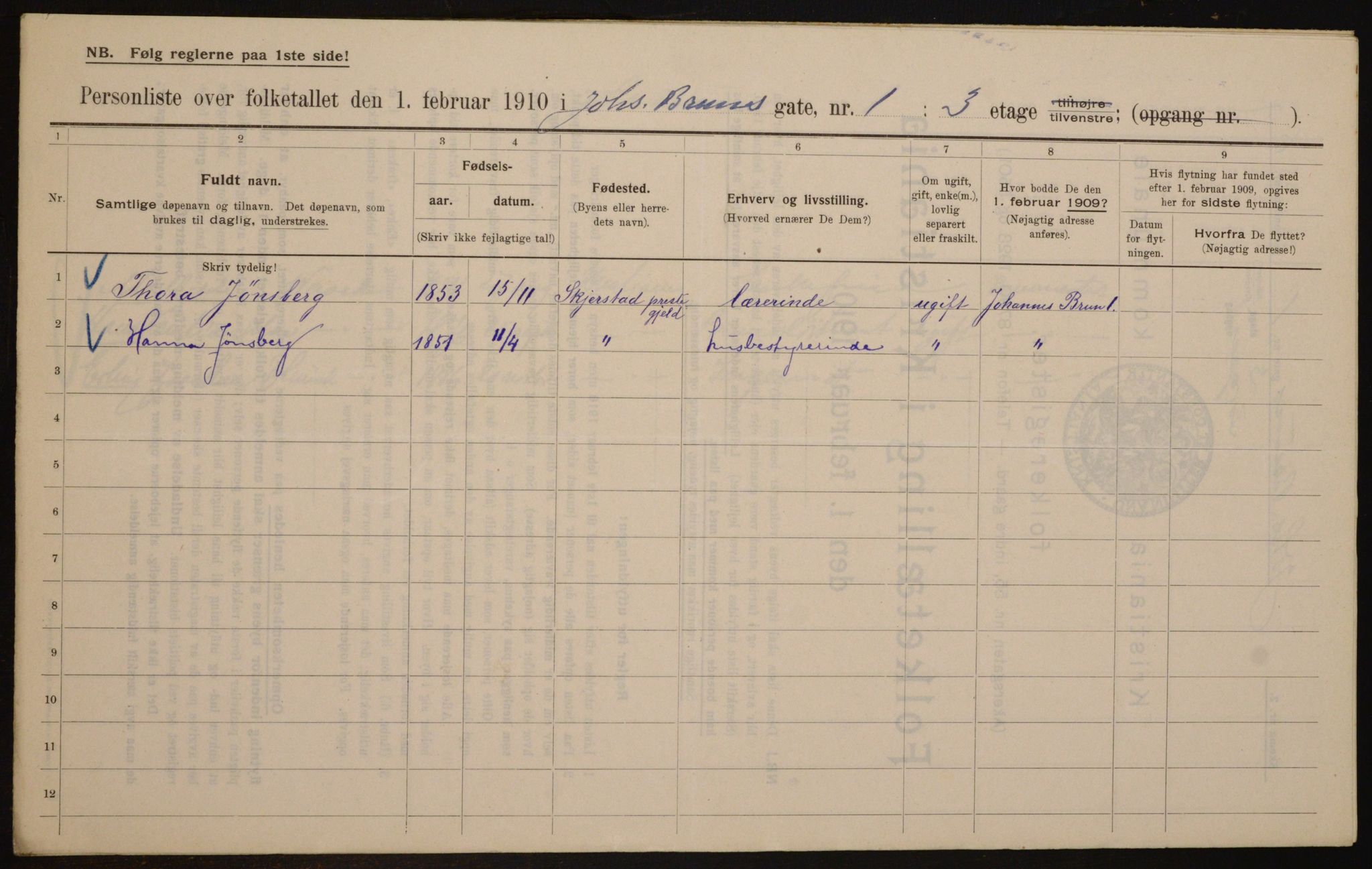 OBA, Municipal Census 1910 for Kristiania, 1910, p. 45692