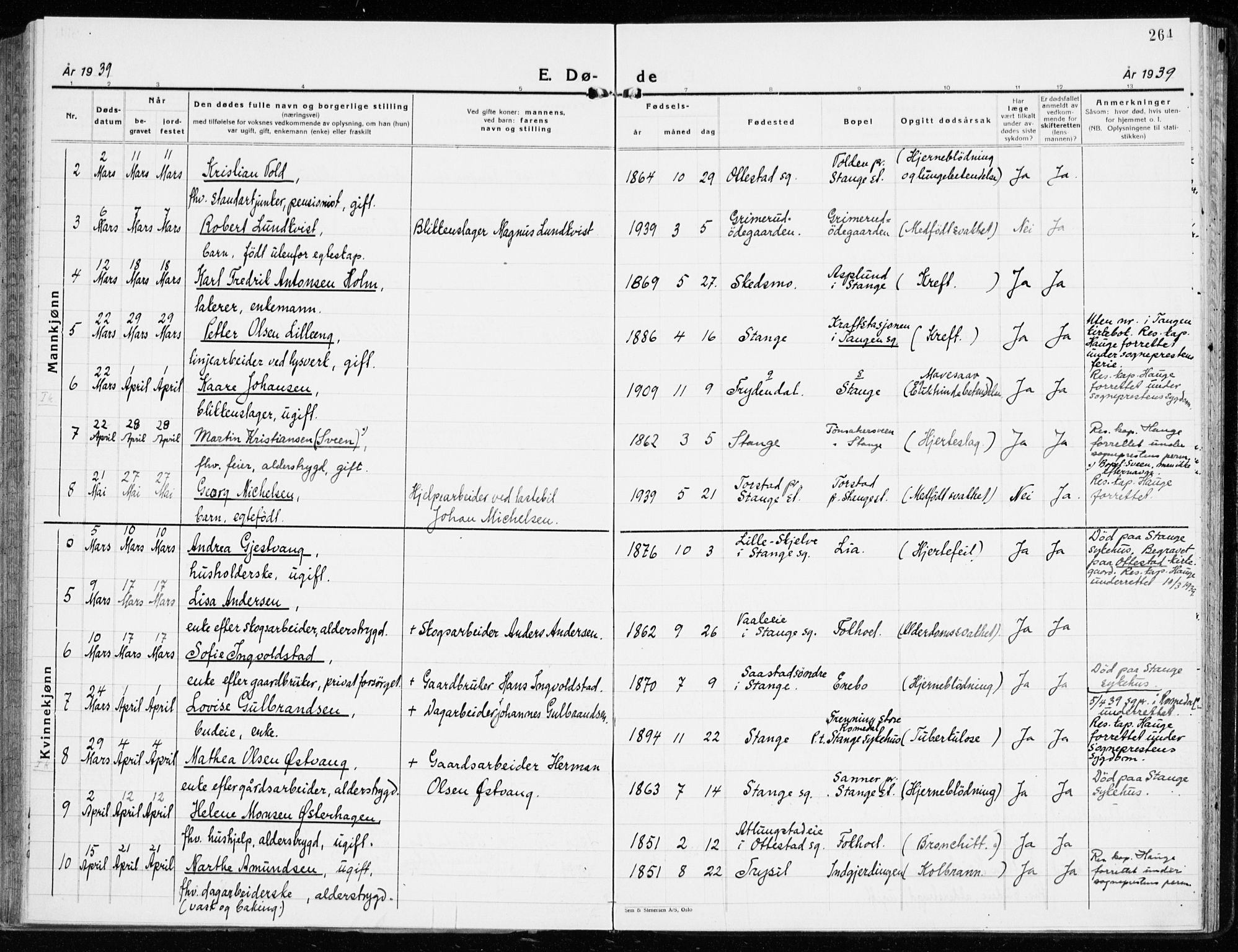 Stange prestekontor, AV/SAH-PREST-002/K/L0027: Parish register (official) no. 27, 1937-1947, p. 264