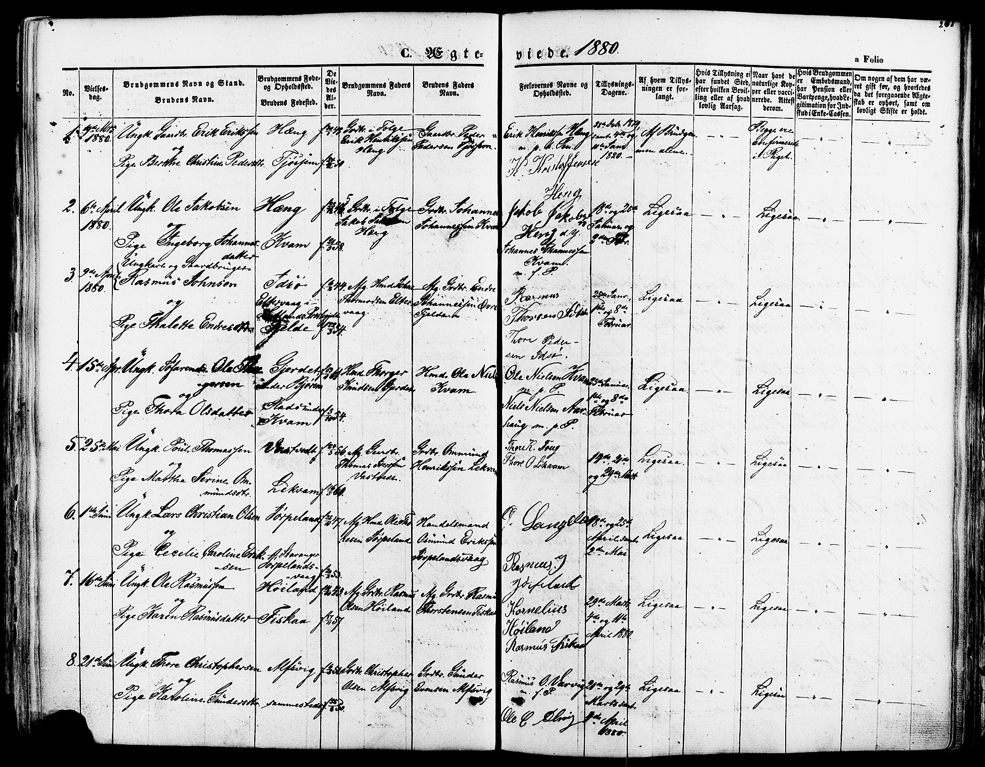 Strand sokneprestkontor, SAST/A-101828/H/Ha/Haa/L0007: Parish register (official) no. A 7, 1855-1881, p. 268