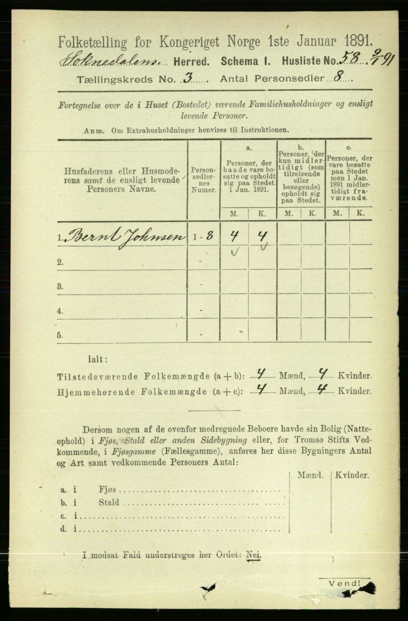 RA, 1891 census for 1649 Soknedal, 1891, p. 1154