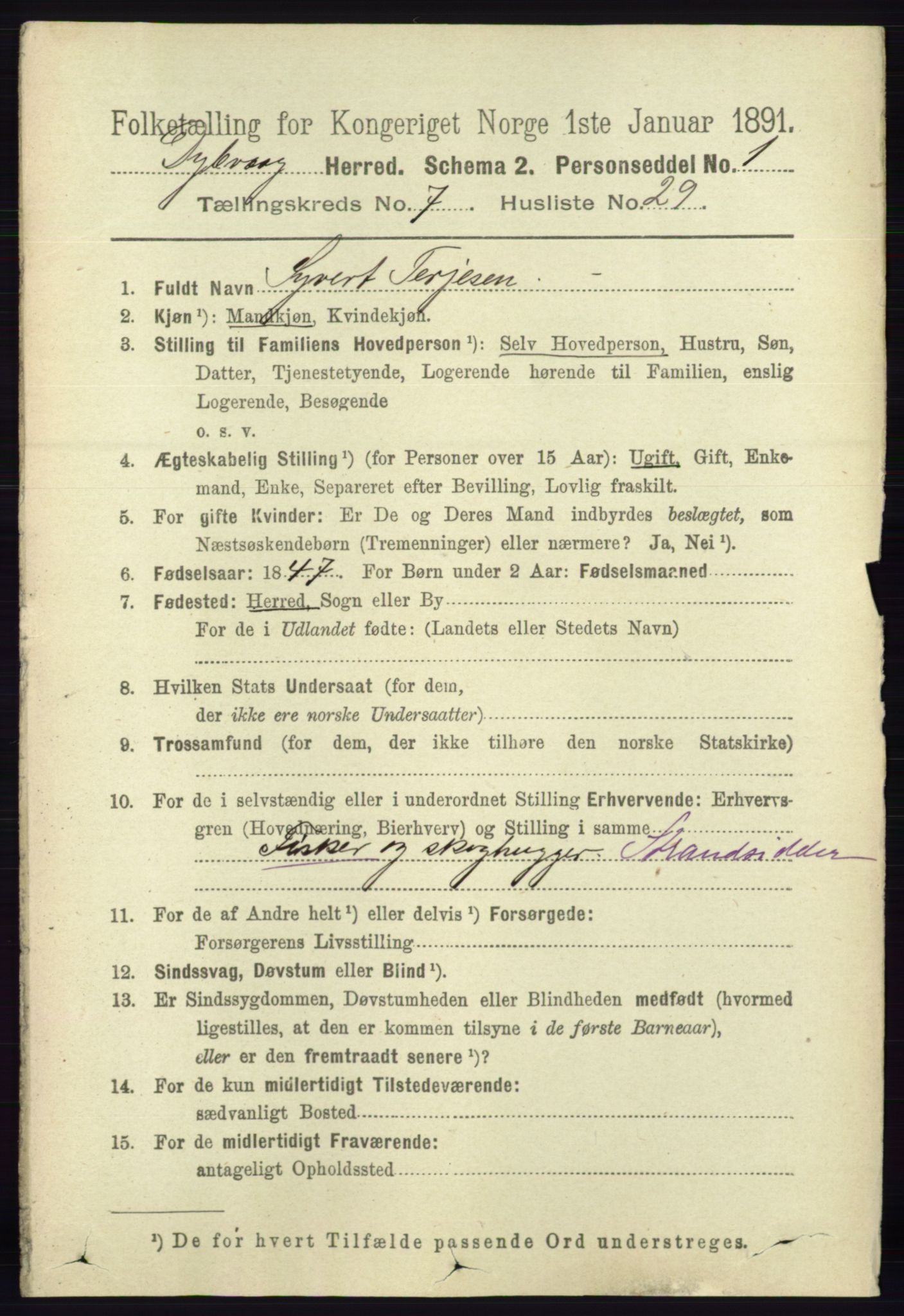 RA, 1891 census for 0915 Dypvåg, 1891, p. 2573