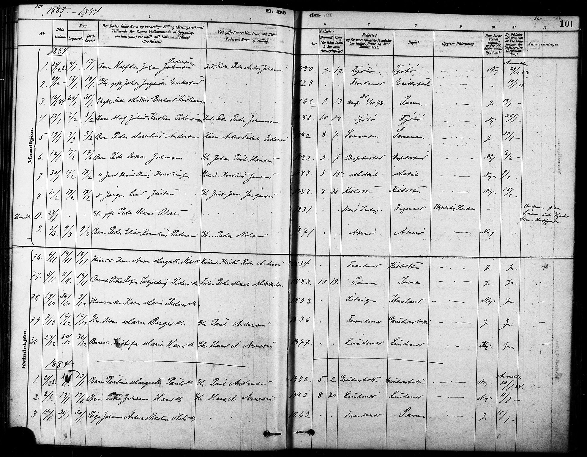 Trondenes sokneprestkontor, SATØ/S-1319/H/Ha/L0015kirke: Parish register (official) no. 15, 1878-1889, p. 101