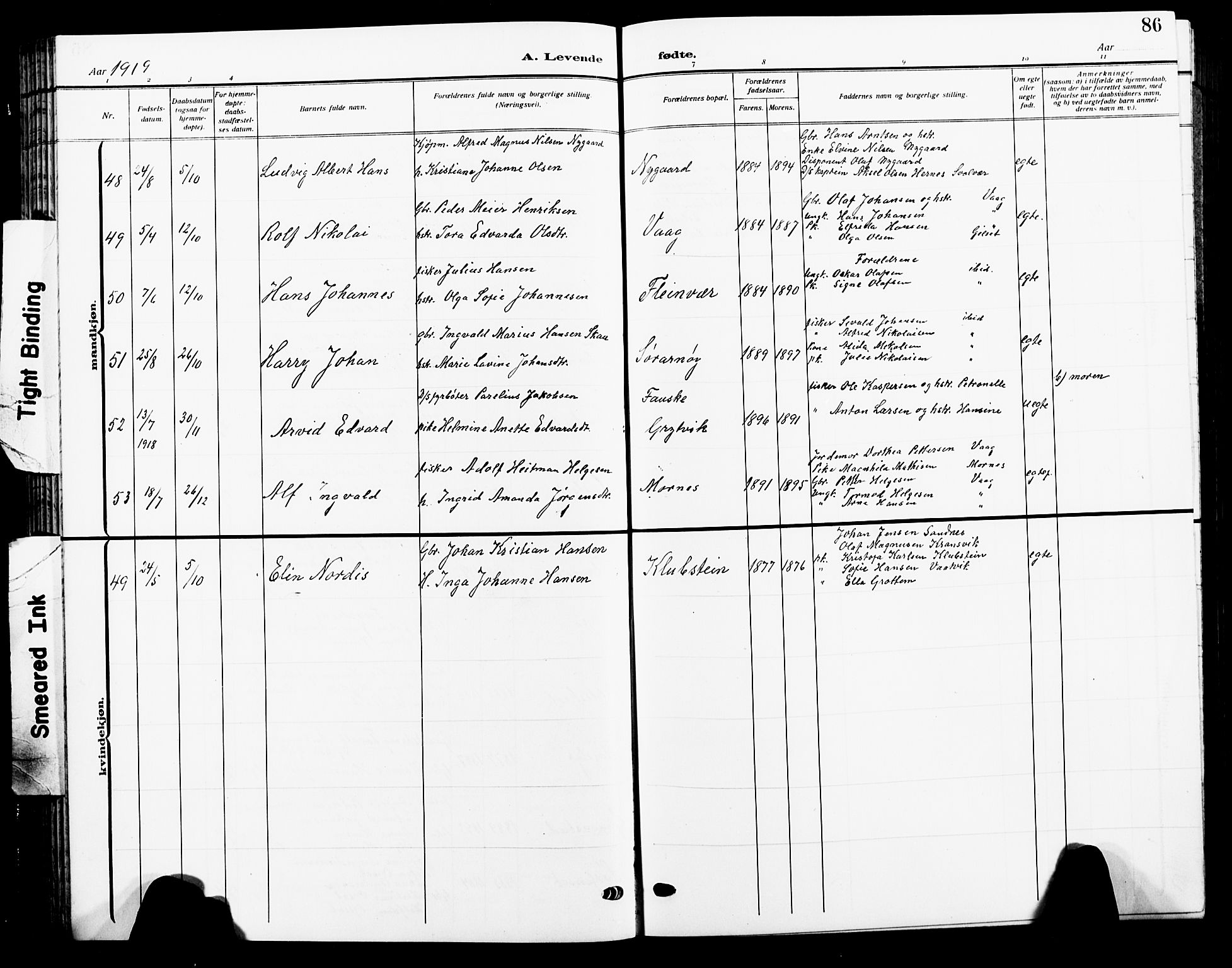 Ministerialprotokoller, klokkerbøker og fødselsregistre - Nordland, AV/SAT-A-1459/805/L0110: Parish register (copy) no. 805C06, 1909-1924, p. 86