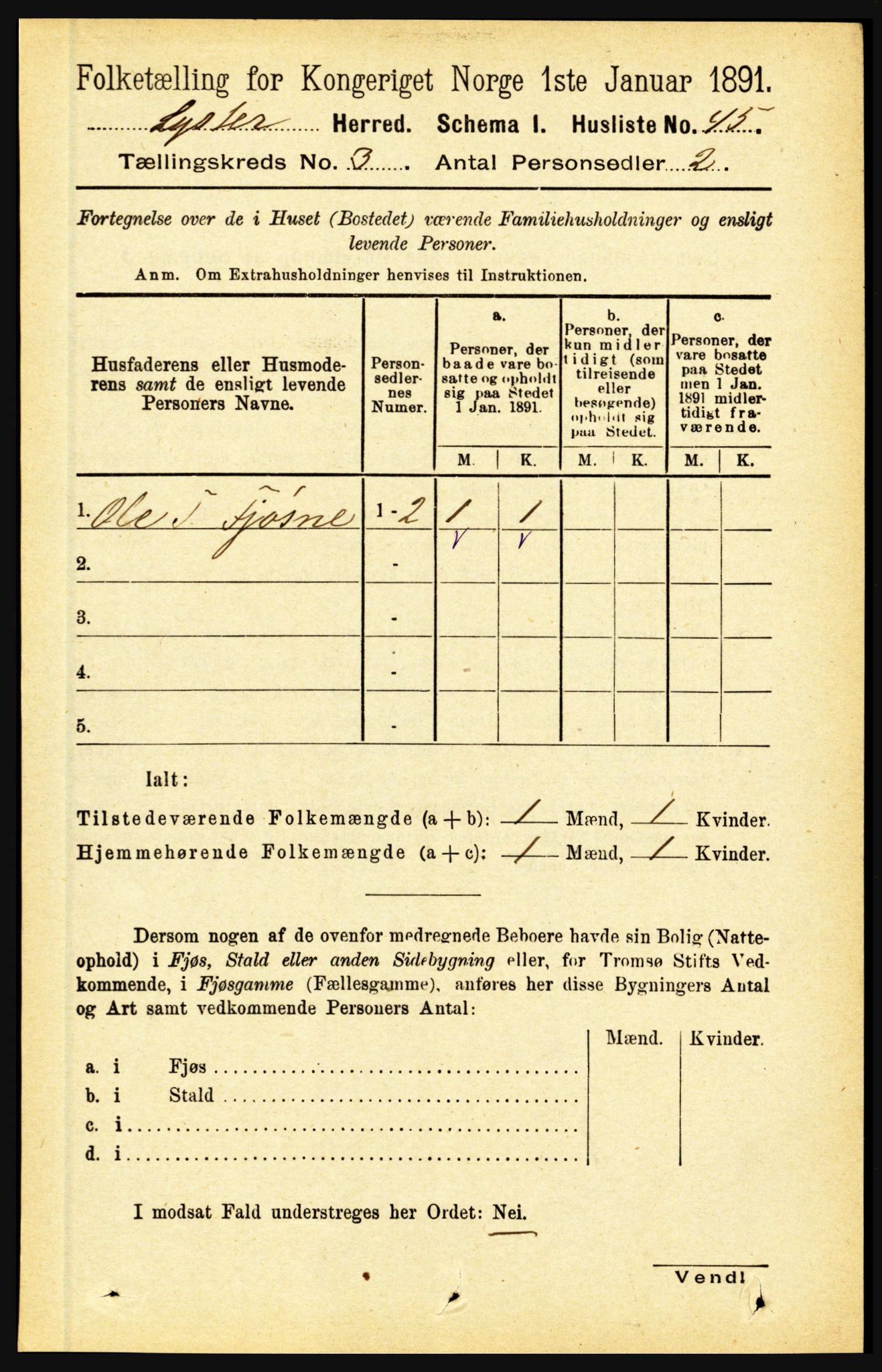 RA, 1891 census for 1426 Luster, 1891, p. 1146