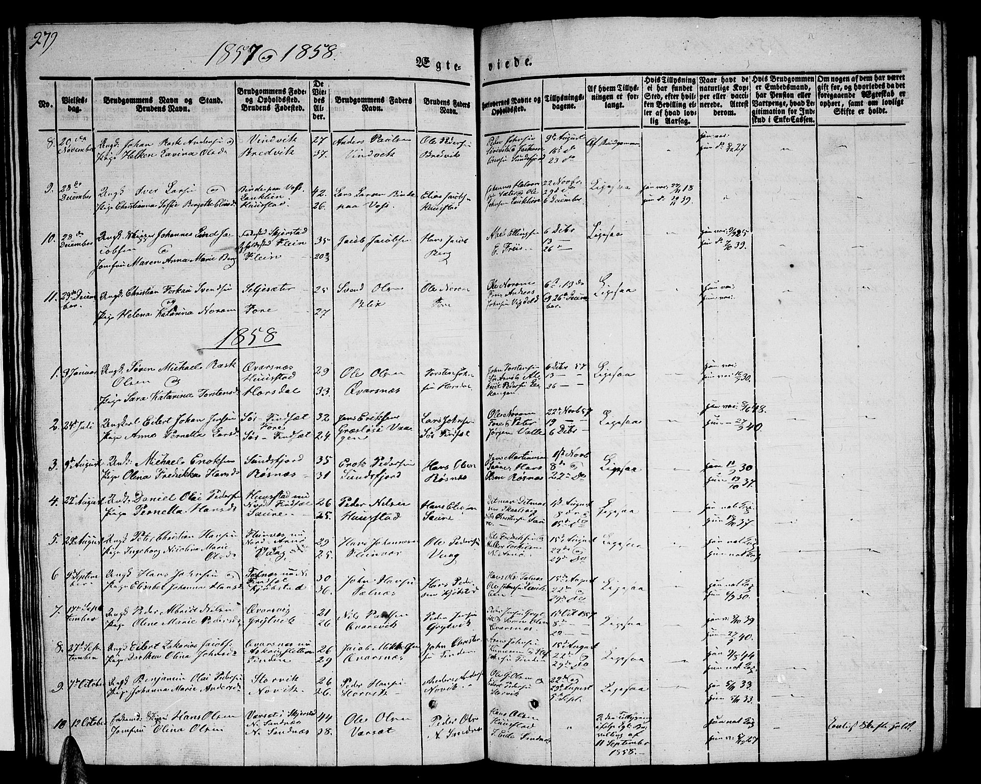 Ministerialprotokoller, klokkerbøker og fødselsregistre - Nordland, SAT/A-1459/805/L0106: Parish register (copy) no. 805C02, 1841-1861, p. 279