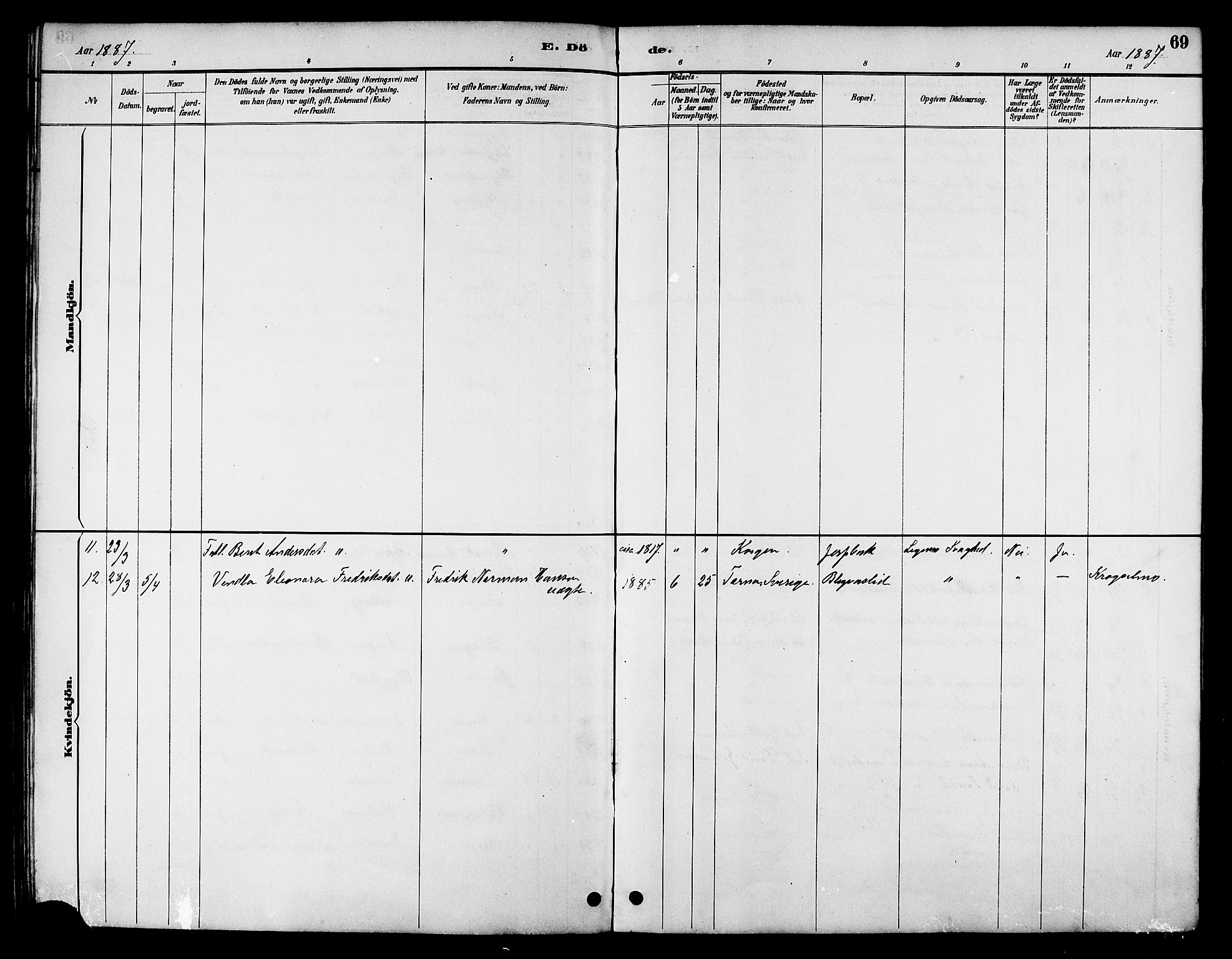 Ministerialprotokoller, klokkerbøker og fødselsregistre - Nordland, AV/SAT-A-1459/826/L0383: Parish register (copy) no. 826C03, 1887-1896, p. 69