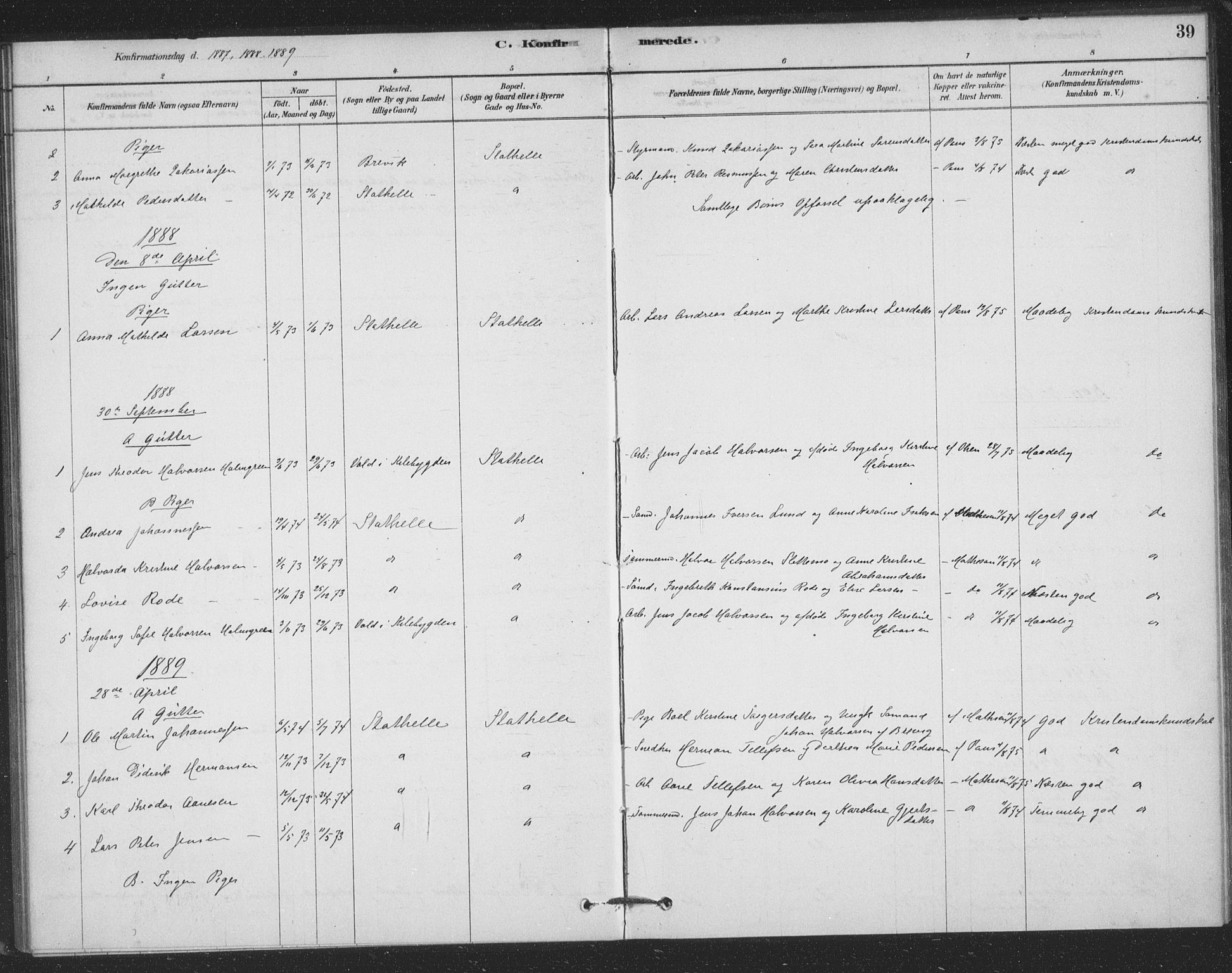 Bamble kirkebøker, SAKO/A-253/F/Fb/L0001: Parish register (official) no. II 1, 1878-1899, p. 39