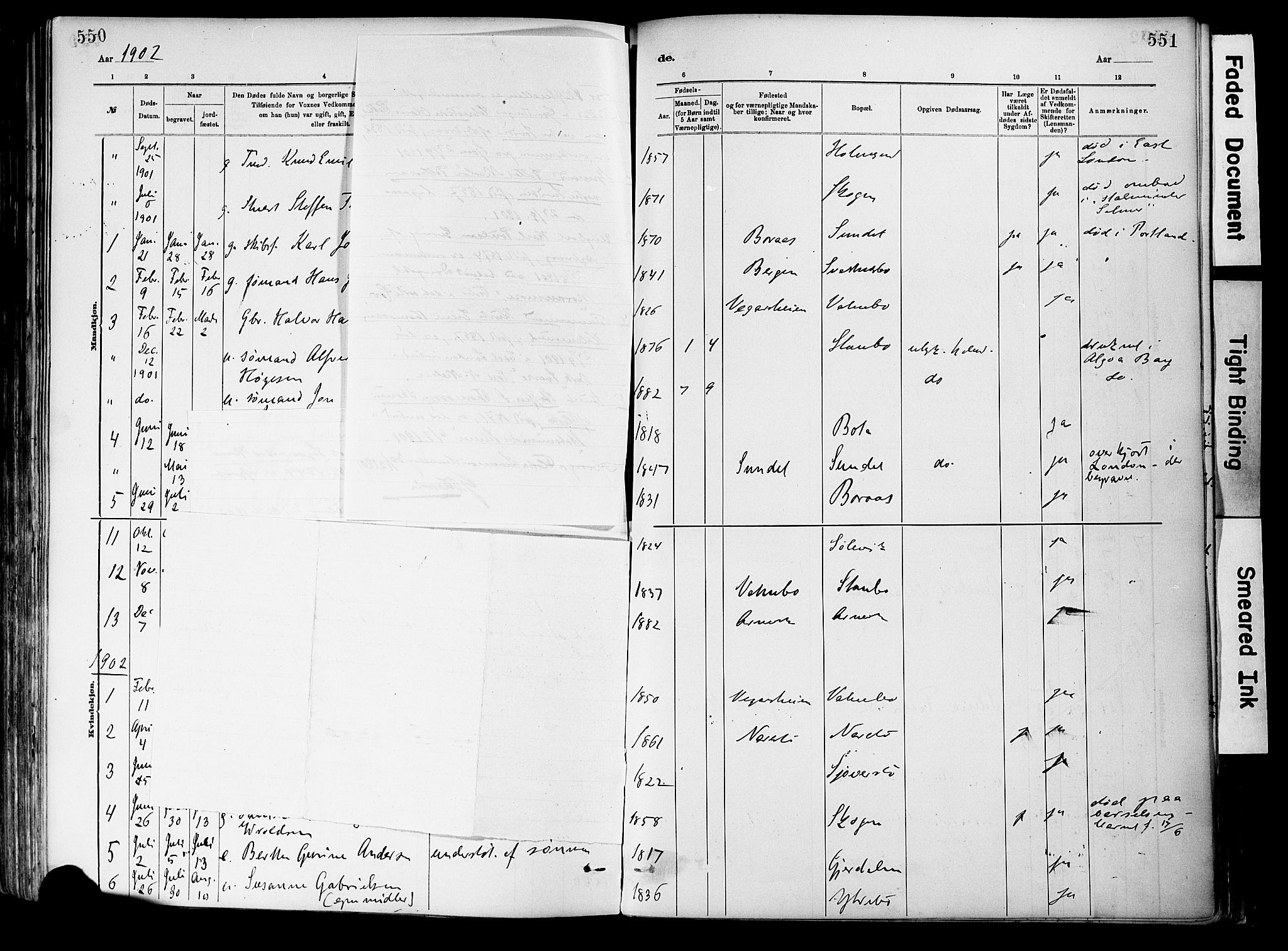 Dypvåg sokneprestkontor, SAK/1111-0007/F/Fa/Fab/L0001: Parish register (official) no. A 1, 1885-1912, p. 550-551
