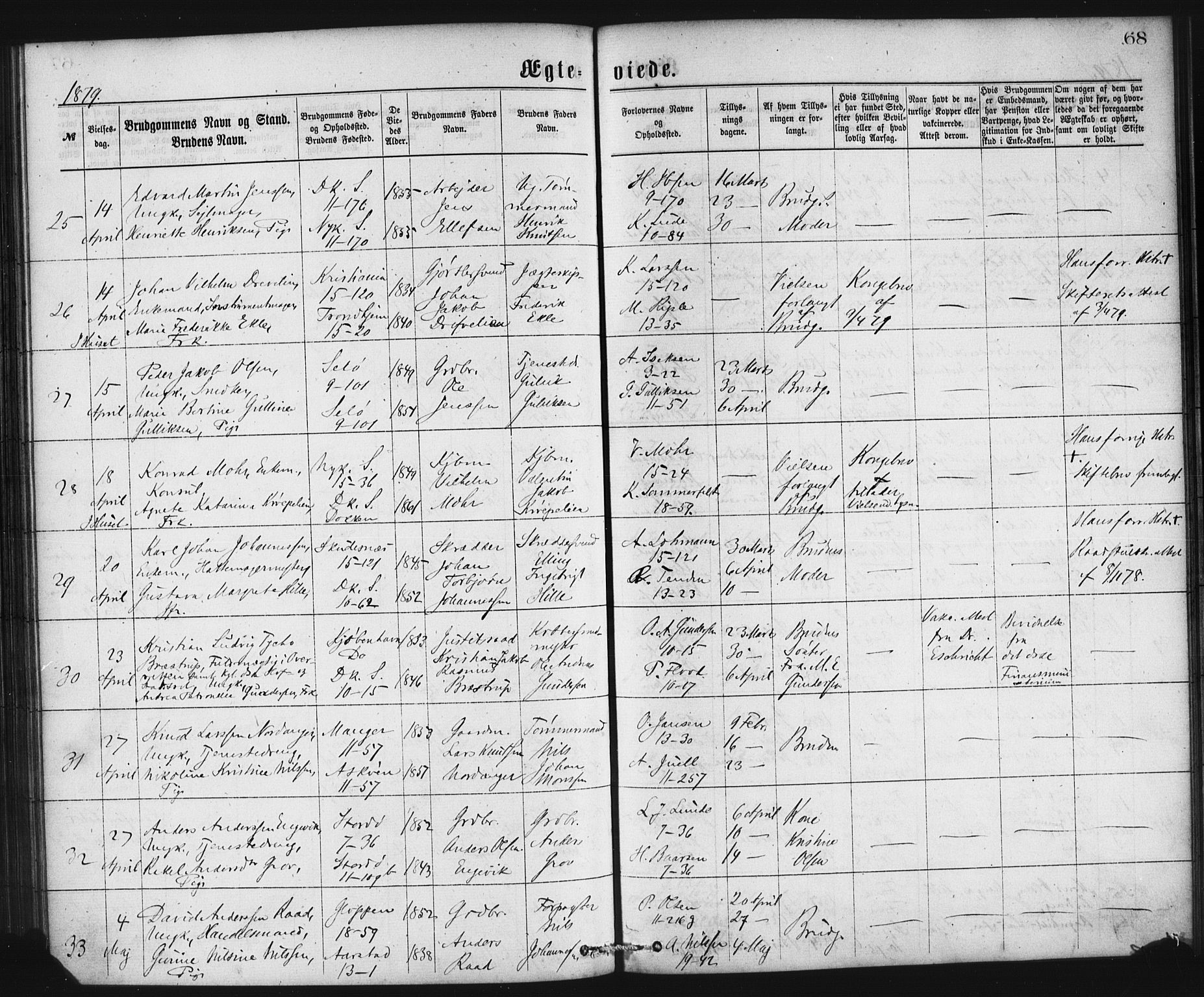 Domkirken sokneprestembete, SAB/A-74801/H/Haa/L0036: Parish register (official) no. D 3, 1875-1880, p. 68