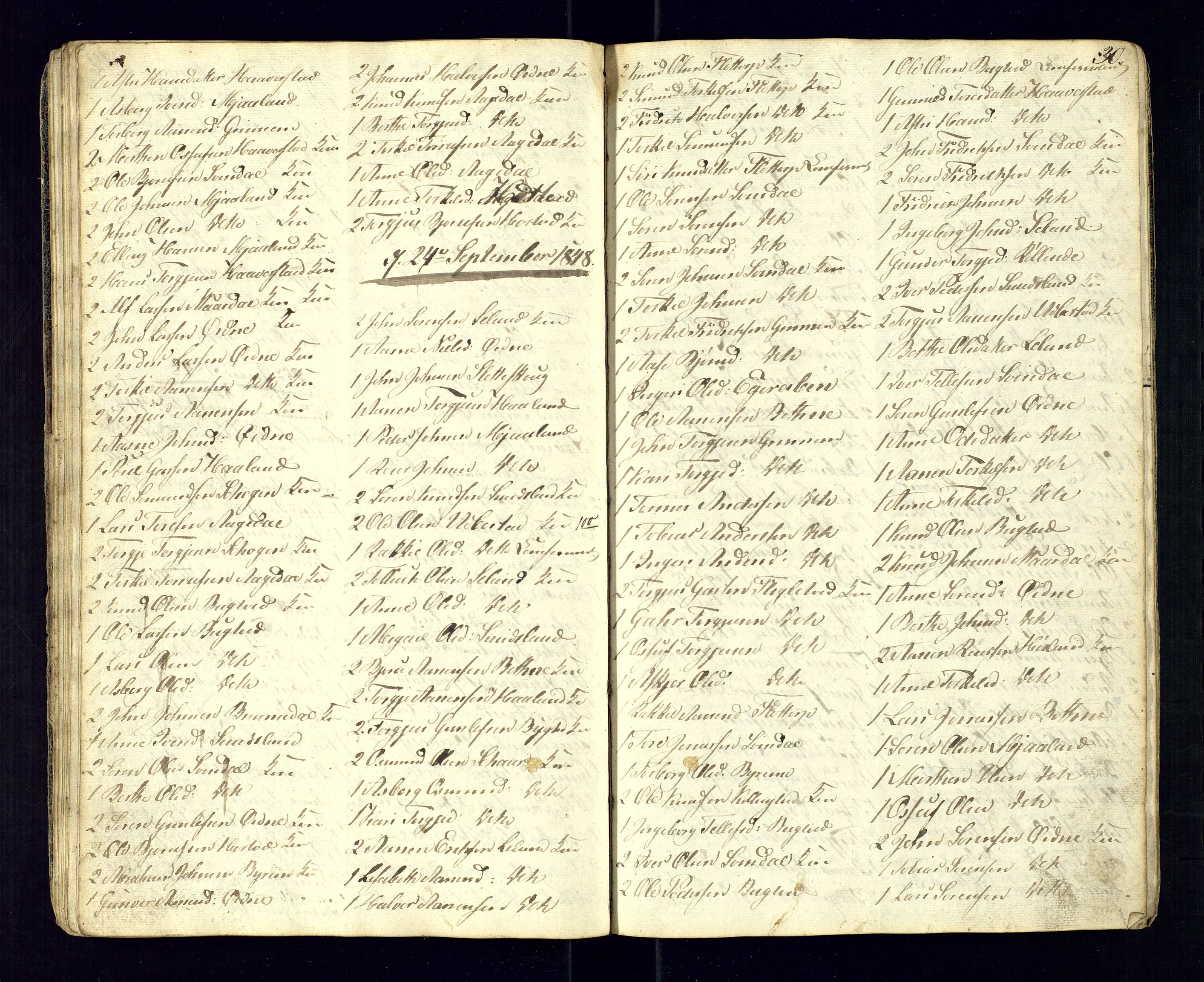 Bjelland sokneprestkontor, SAK/1111-0005/F/Fc/Fcc/L0002: Communicants register no. C-2, 1842-1852, p. 30