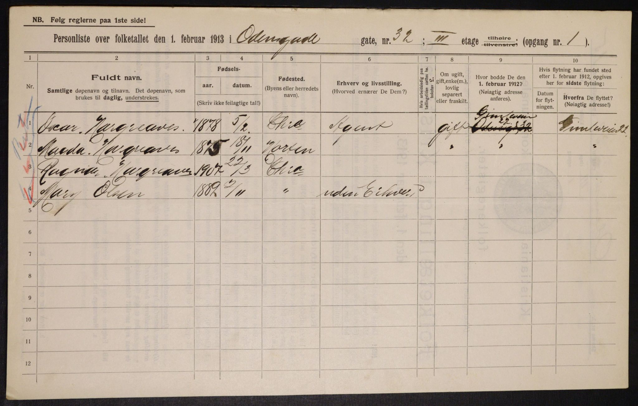 OBA, Municipal Census 1913 for Kristiania, 1913, p. 75168