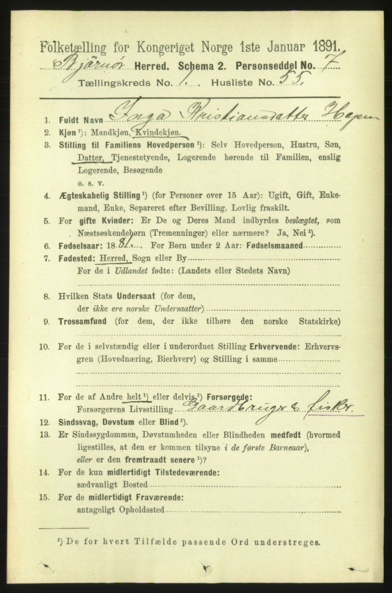 RA, 1891 census for 1632 Bjørnør, 1891, p. 451