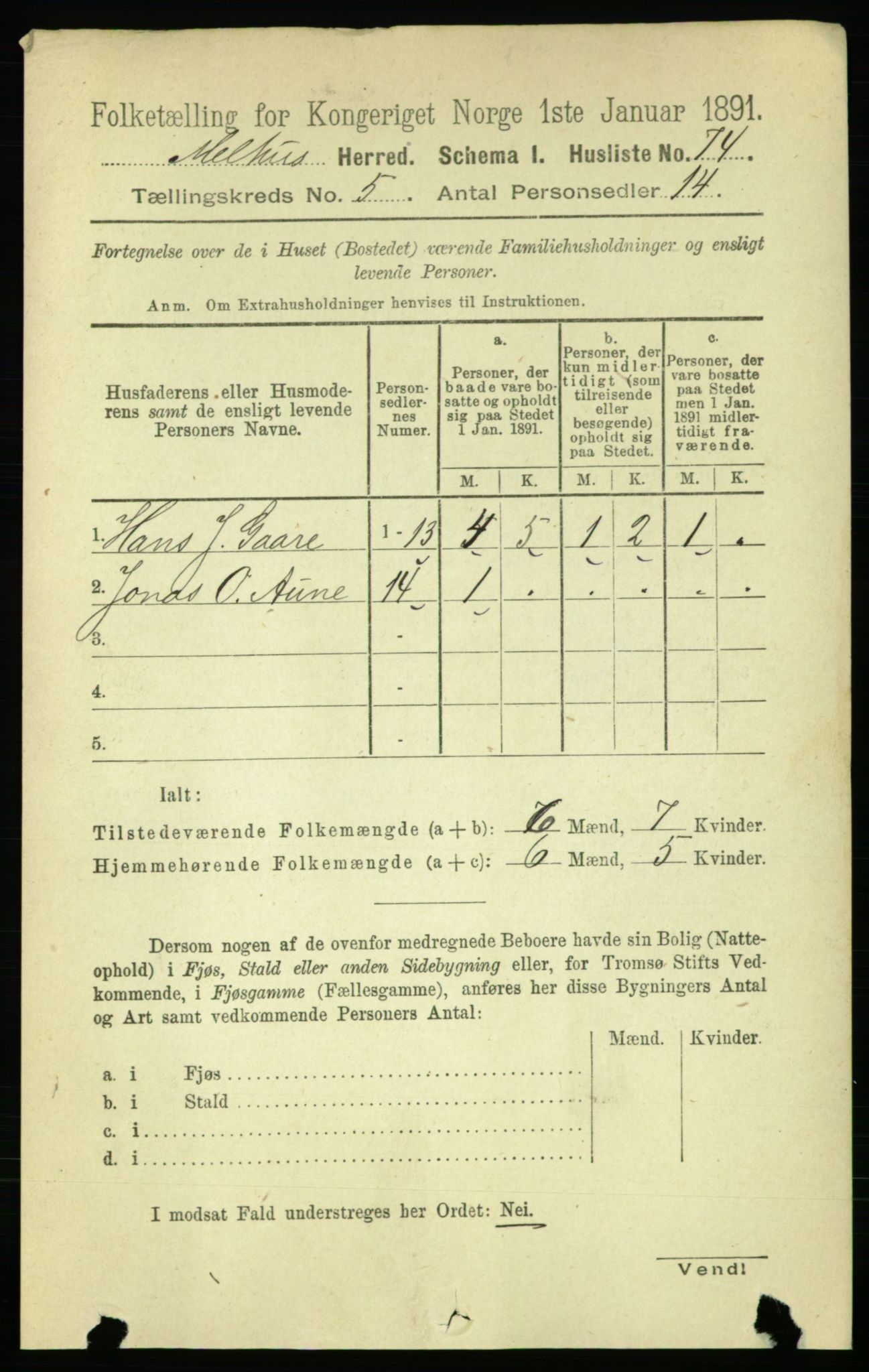 RA, 1891 census for 1653 Melhus, 1891, p. 2428