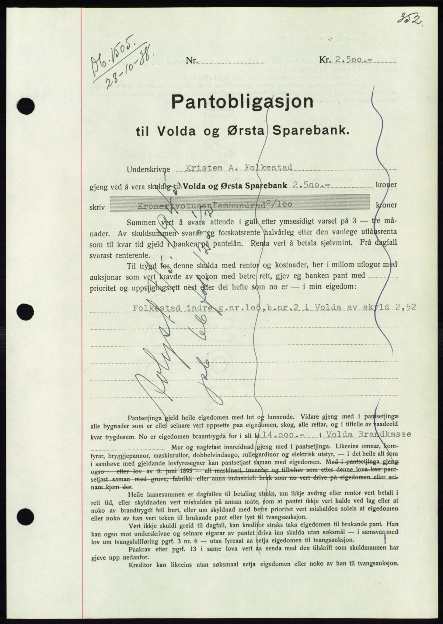 Søre Sunnmøre sorenskriveri, AV/SAT-A-4122/1/2/2C/L0066: Mortgage book no. 60, 1938-1938, Diary no: : 1505/1938