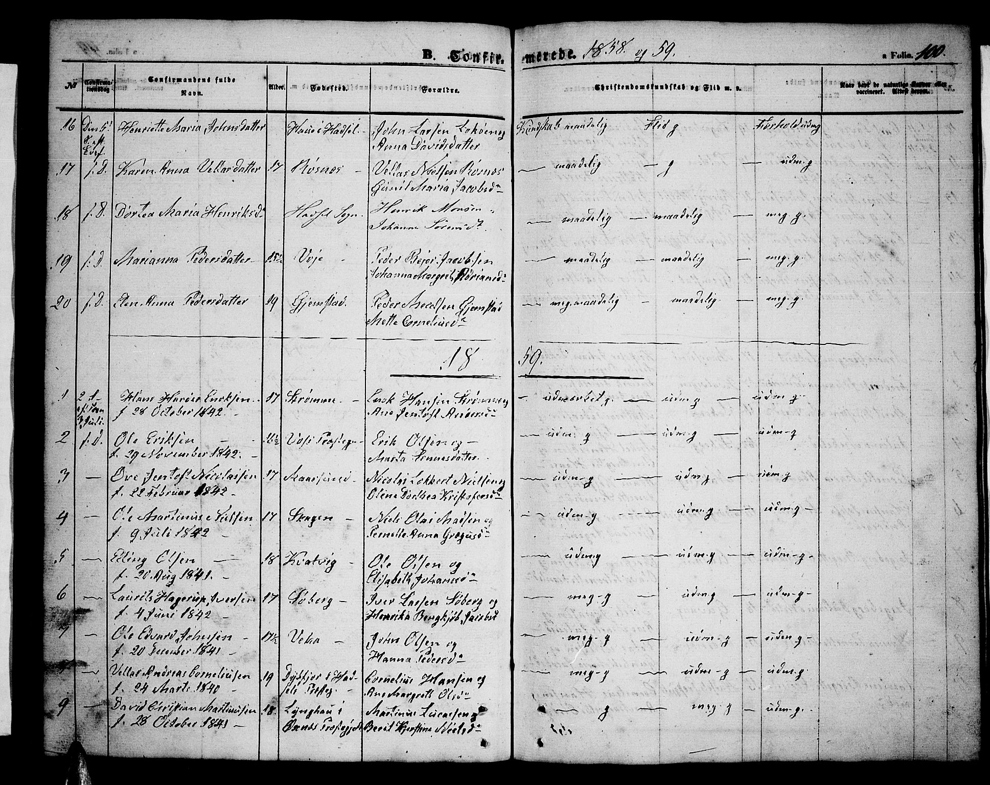 Ministerialprotokoller, klokkerbøker og fødselsregistre - Nordland, SAT/A-1459/891/L1313: Parish register (copy) no. 891C02, 1856-1870, p. 100