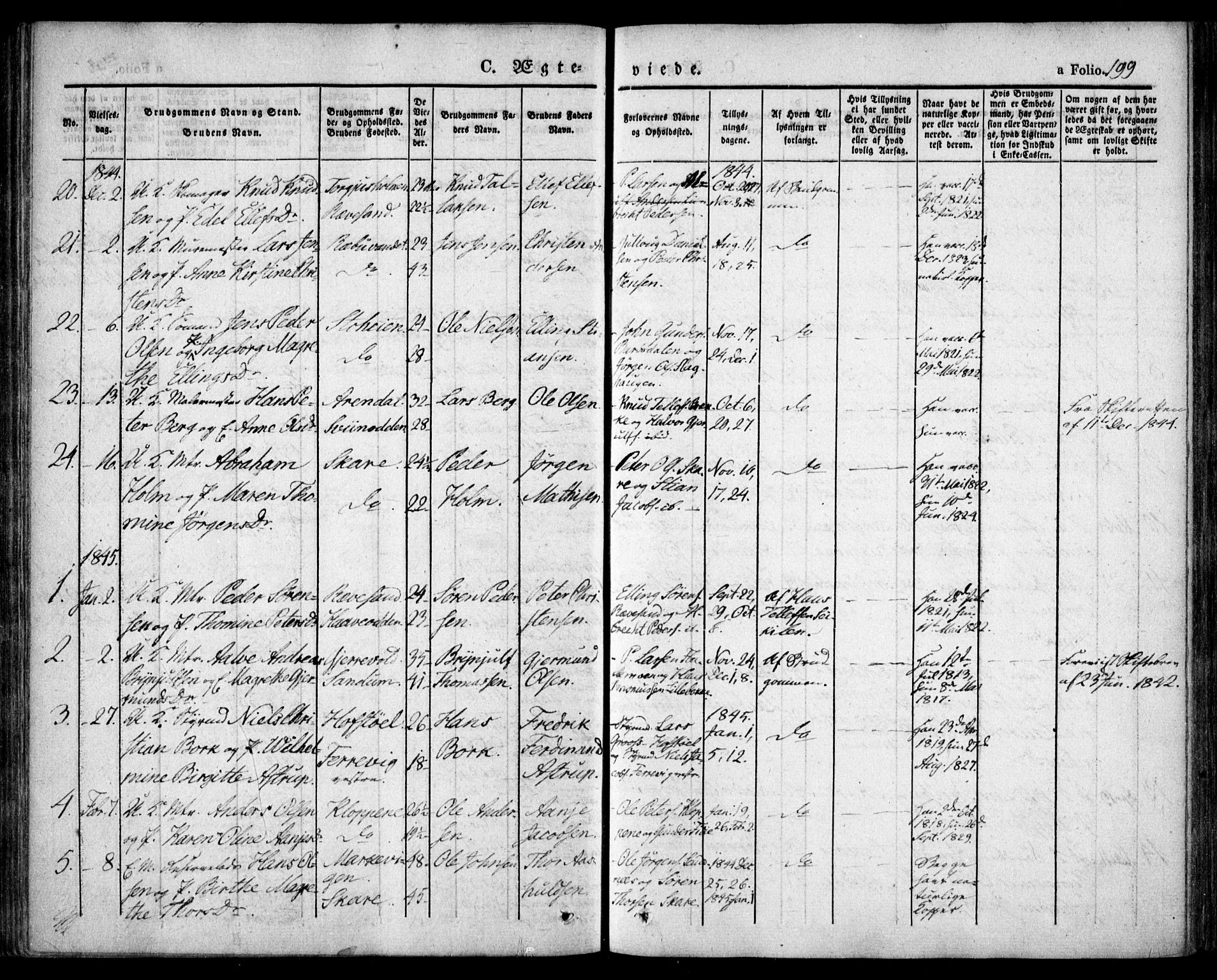 Tromøy sokneprestkontor, SAK/1111-0041/F/Fa/L0004: Parish register (official) no. A 4, 1837-1846, p. 199