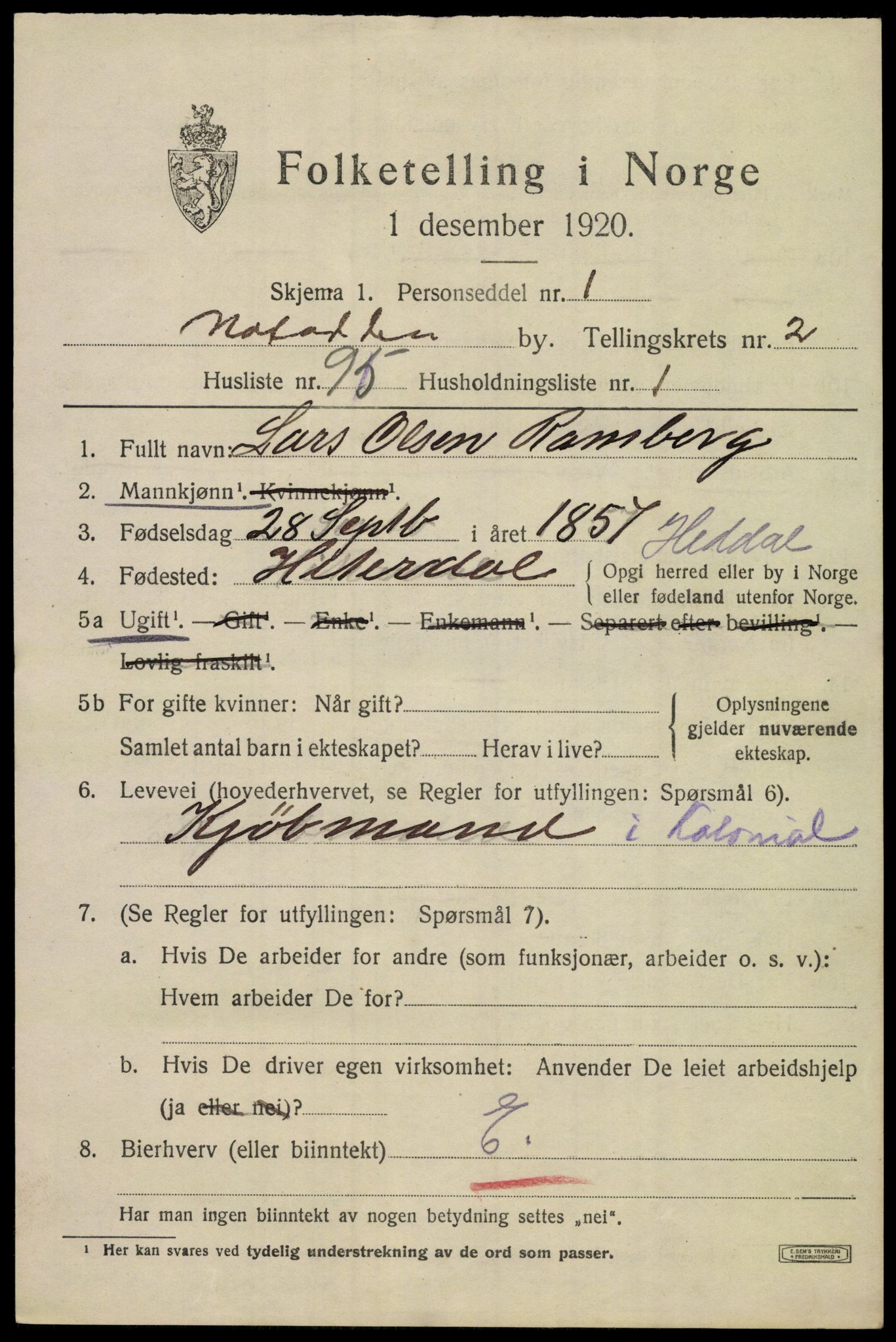 SAKO, 1920 census for Notodden, 1920, p. 8300