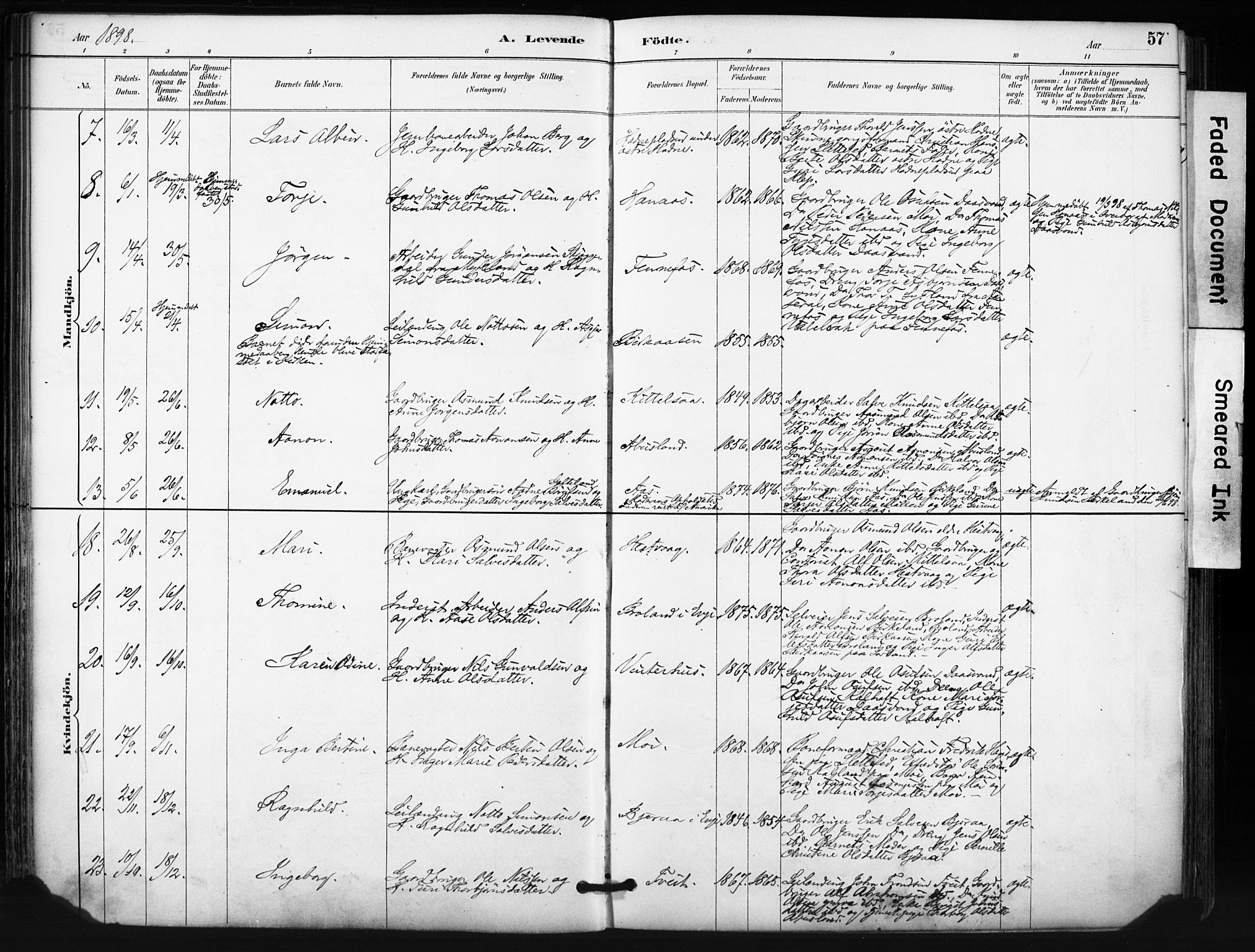 Evje sokneprestkontor, SAK/1111-0008/F/Fa/Fab/L0003: Parish register (official) no. A 3, 1884-1909, p. 57