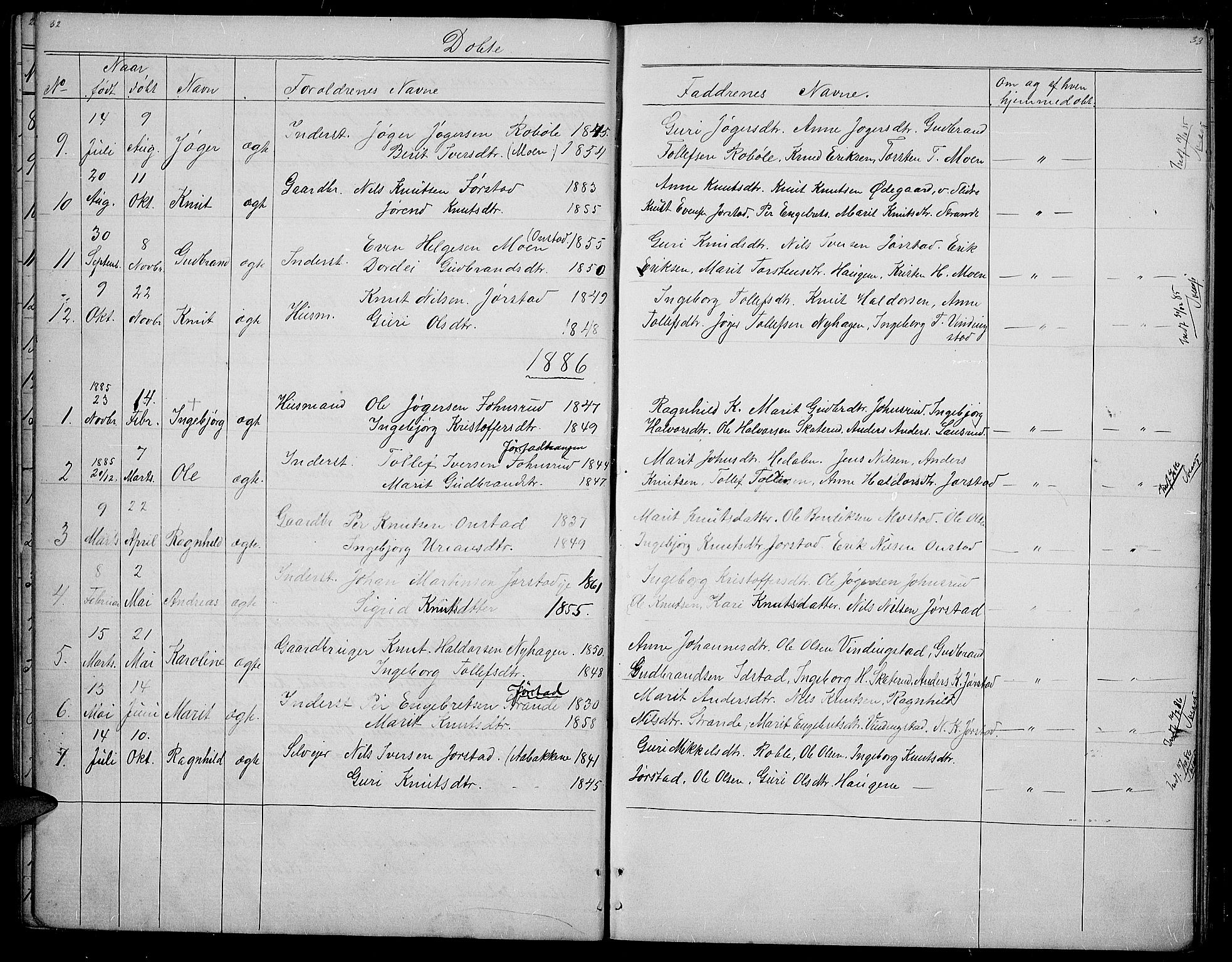 Øystre Slidre prestekontor, SAH/PREST-138/H/Ha/Hab/L0002: Parish register (copy) no. 2, 1866-1886, p. 32-33