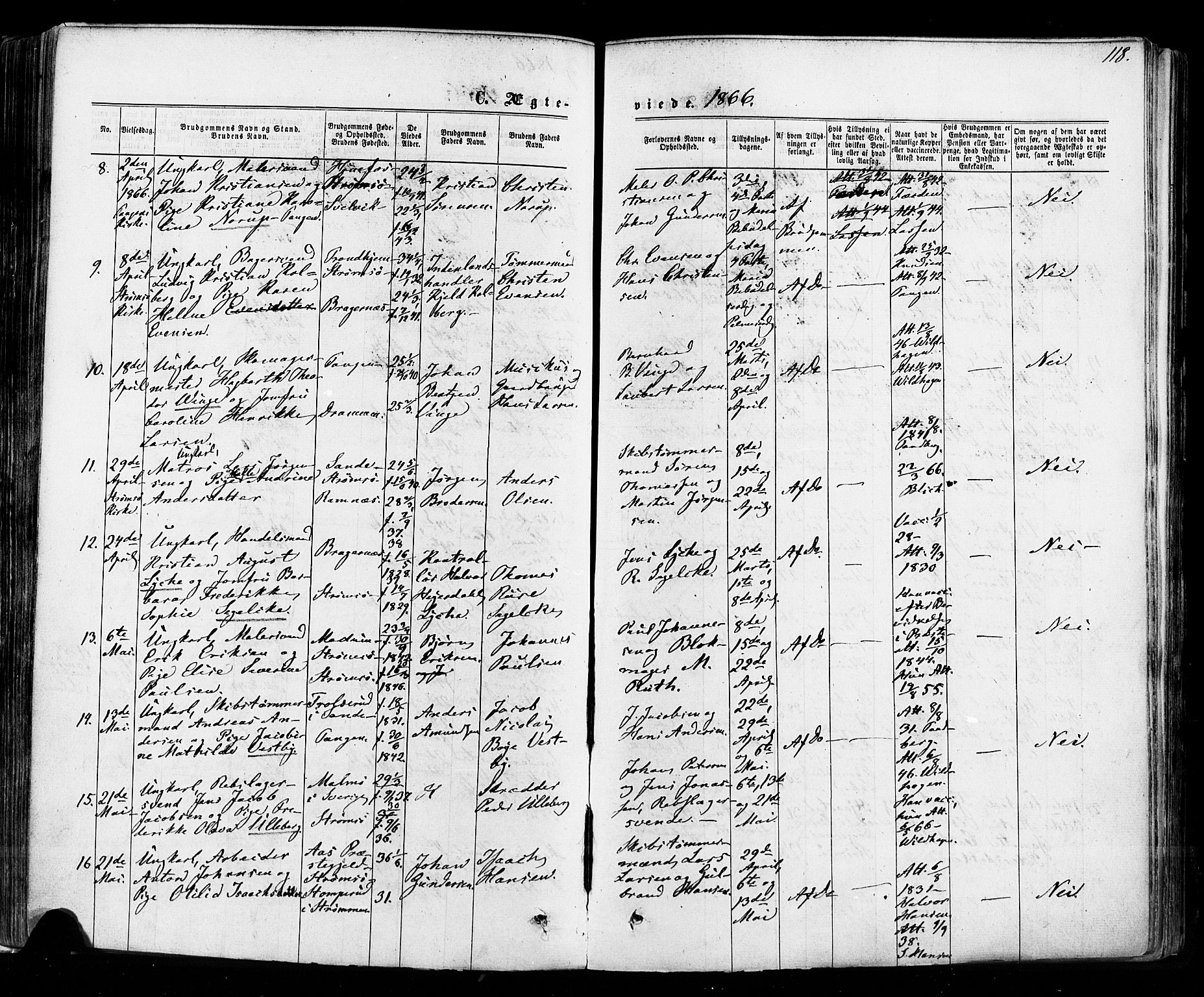Strømsø kirkebøker, AV/SAKO-A-246/F/Fa/L0018: Parish register (official) no. I 18, 1865-1878, p. 118