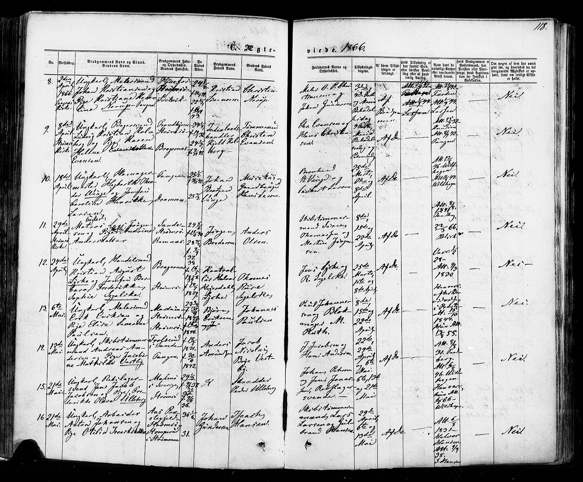 Strømsø kirkebøker, SAKO/A-246/F/Fa/L0018: Parish register (official) no. I 18, 1865-1878, p. 118