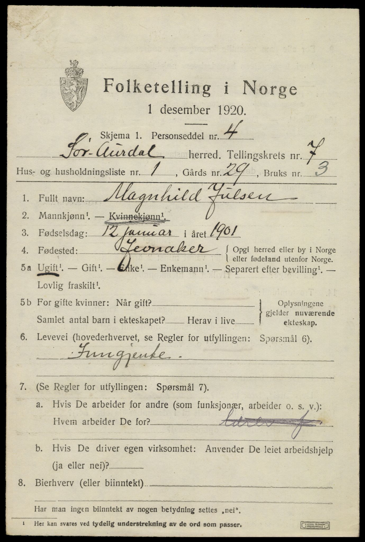 SAH, 1920 census for Sør-Aurdal, 1920, p. 3575