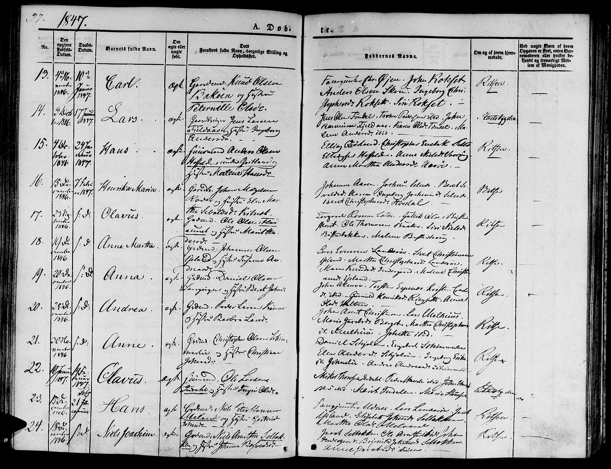 Ministerialprotokoller, klokkerbøker og fødselsregistre - Sør-Trøndelag, SAT/A-1456/646/L0610: Parish register (official) no. 646A08, 1837-1847, p. 97