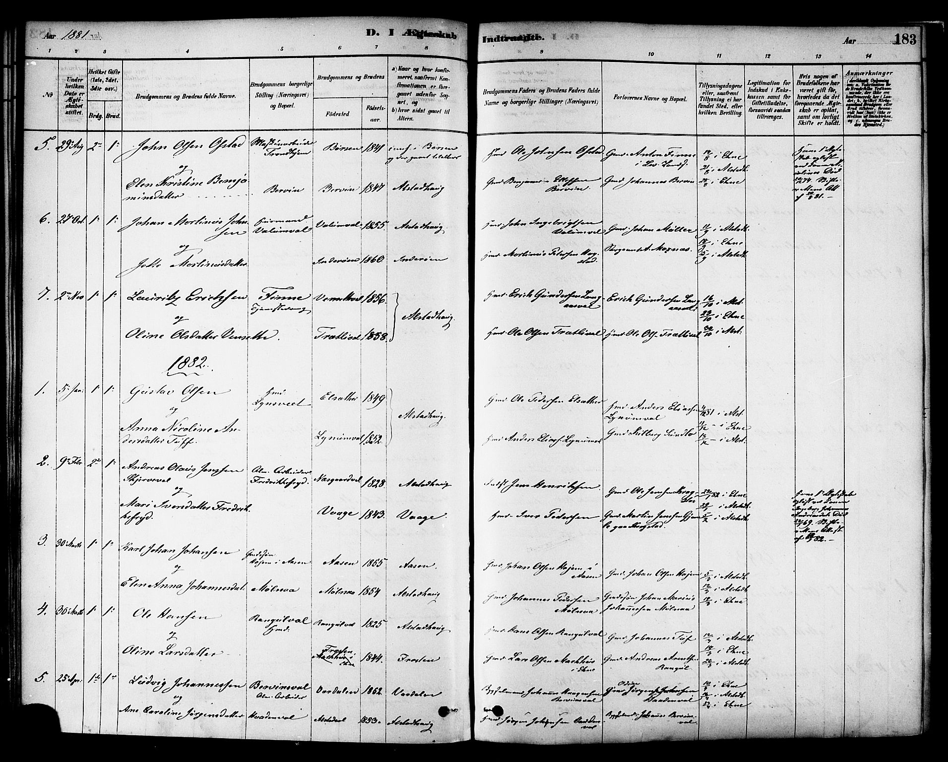 Ministerialprotokoller, klokkerbøker og fødselsregistre - Nord-Trøndelag, SAT/A-1458/717/L0159: Parish register (official) no. 717A09, 1878-1898, p. 183