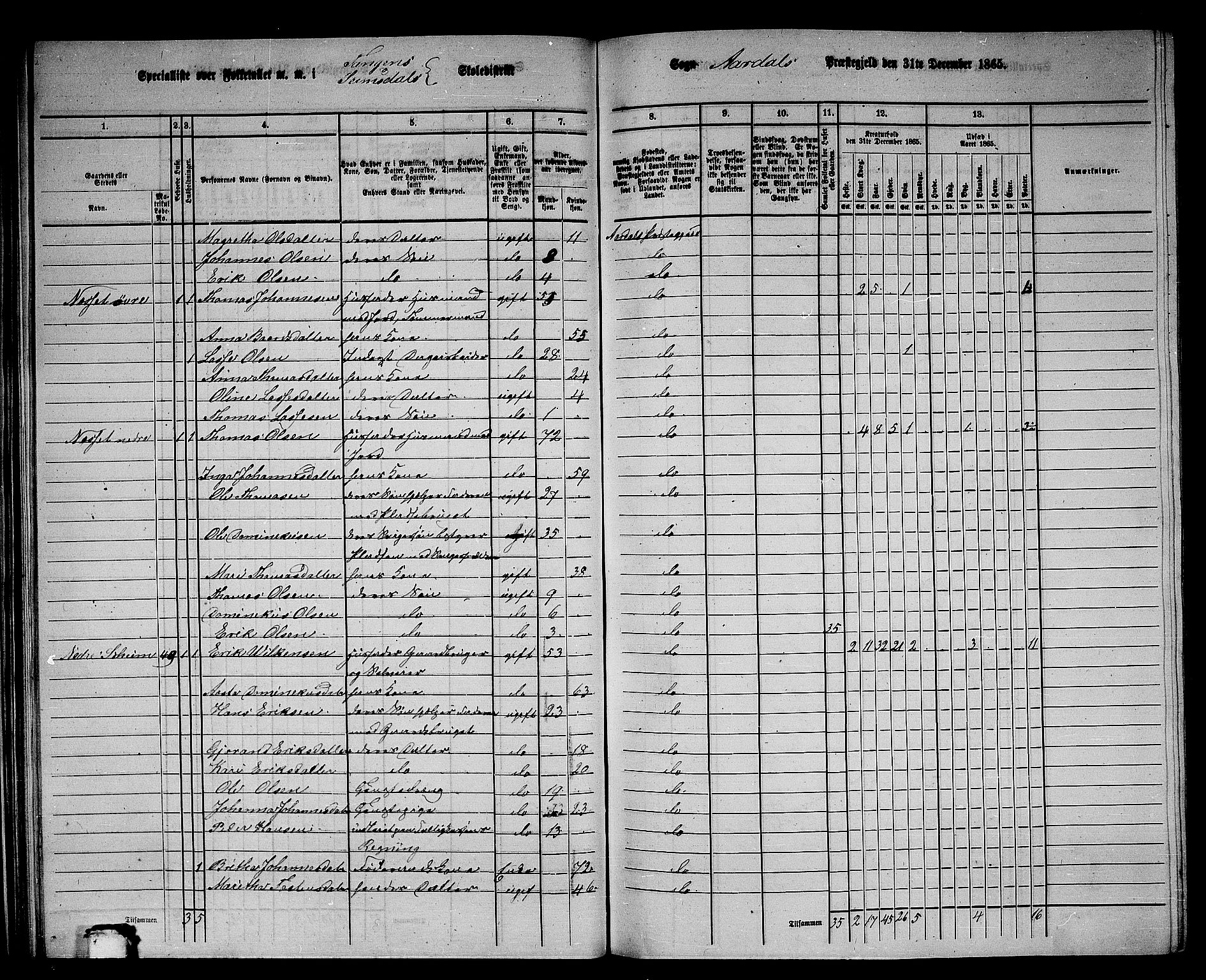 RA, 1865 census for Årdal, 1865, p. 47