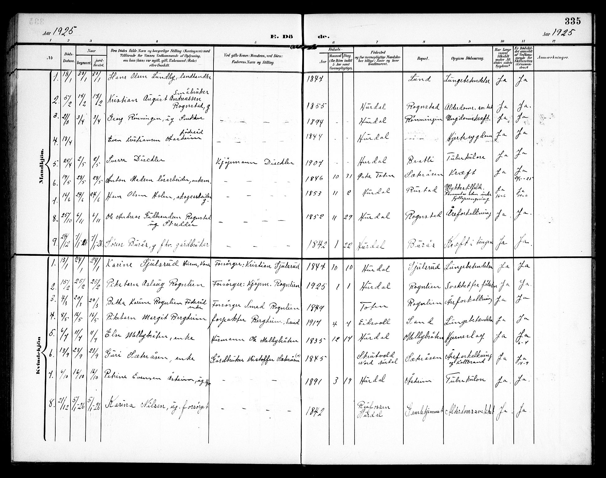 Hurdal prestekontor Kirkebøker, SAO/A-10889/G/Ga/L0001: Parish register (copy) no. I 1, 1902-1934, p. 335