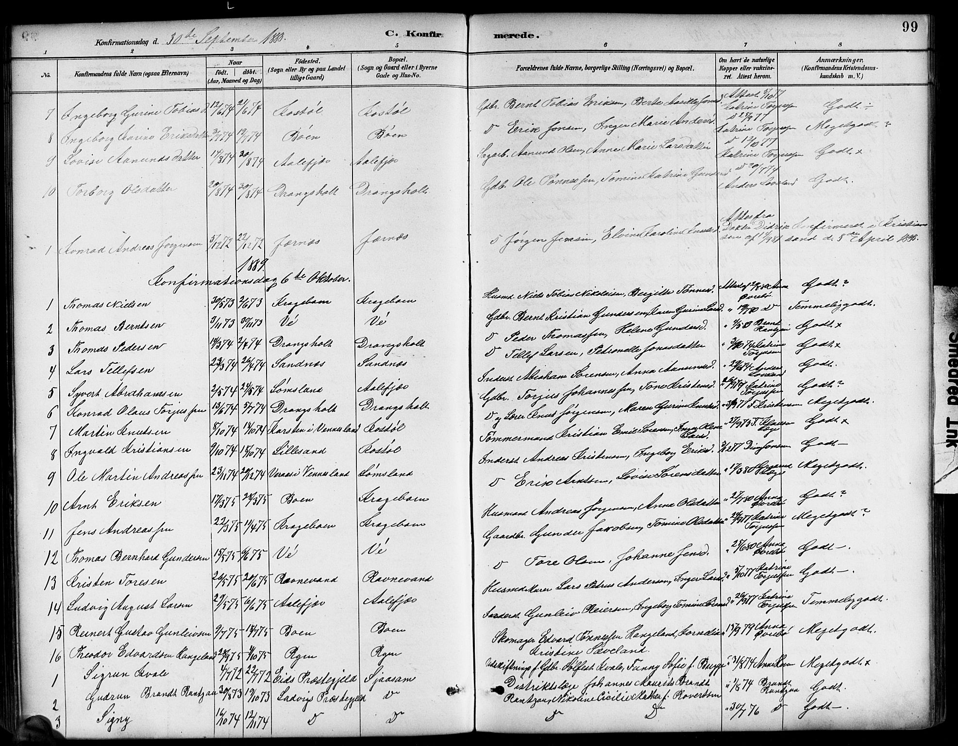 Tveit sokneprestkontor, SAK/1111-0043/F/Fb/L0004: Parish register (copy) no. B 4, 1887-1914, p. 99