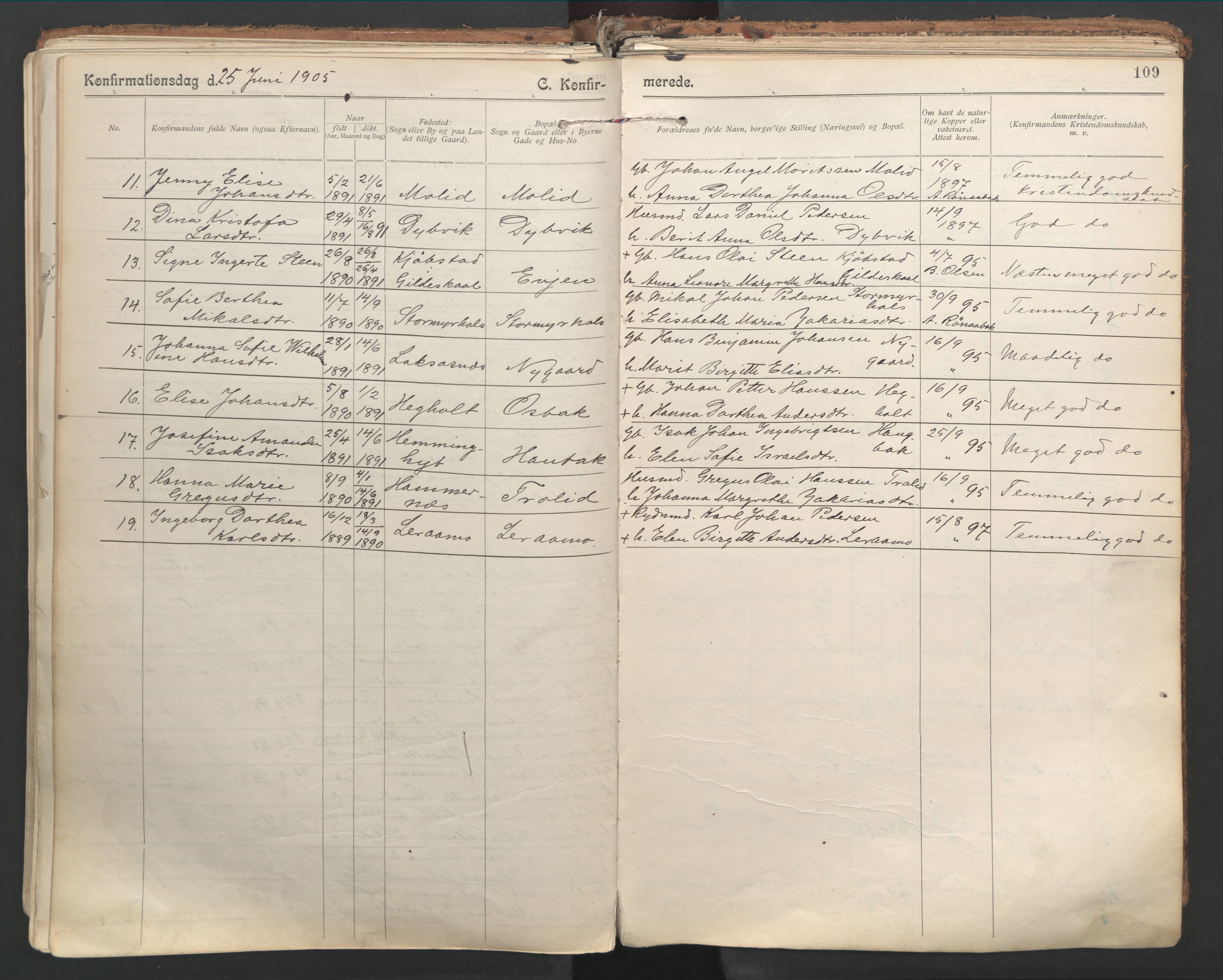 Ministerialprotokoller, klokkerbøker og fødselsregistre - Nordland, SAT/A-1459/846/L0647: Parish register (official) no. 846A05, 1902-1915, p. 109