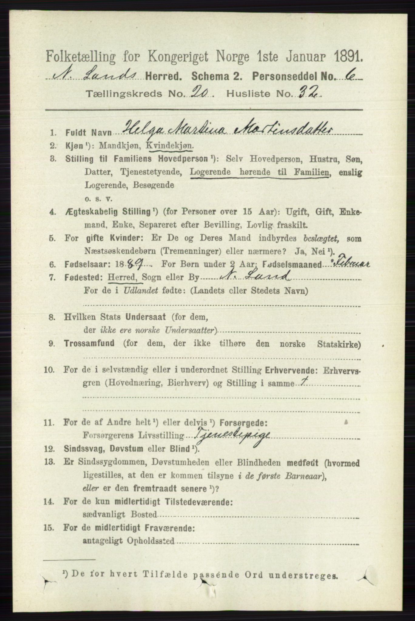 RA, 1891 census for 0538 Nordre Land, 1891, p. 5073