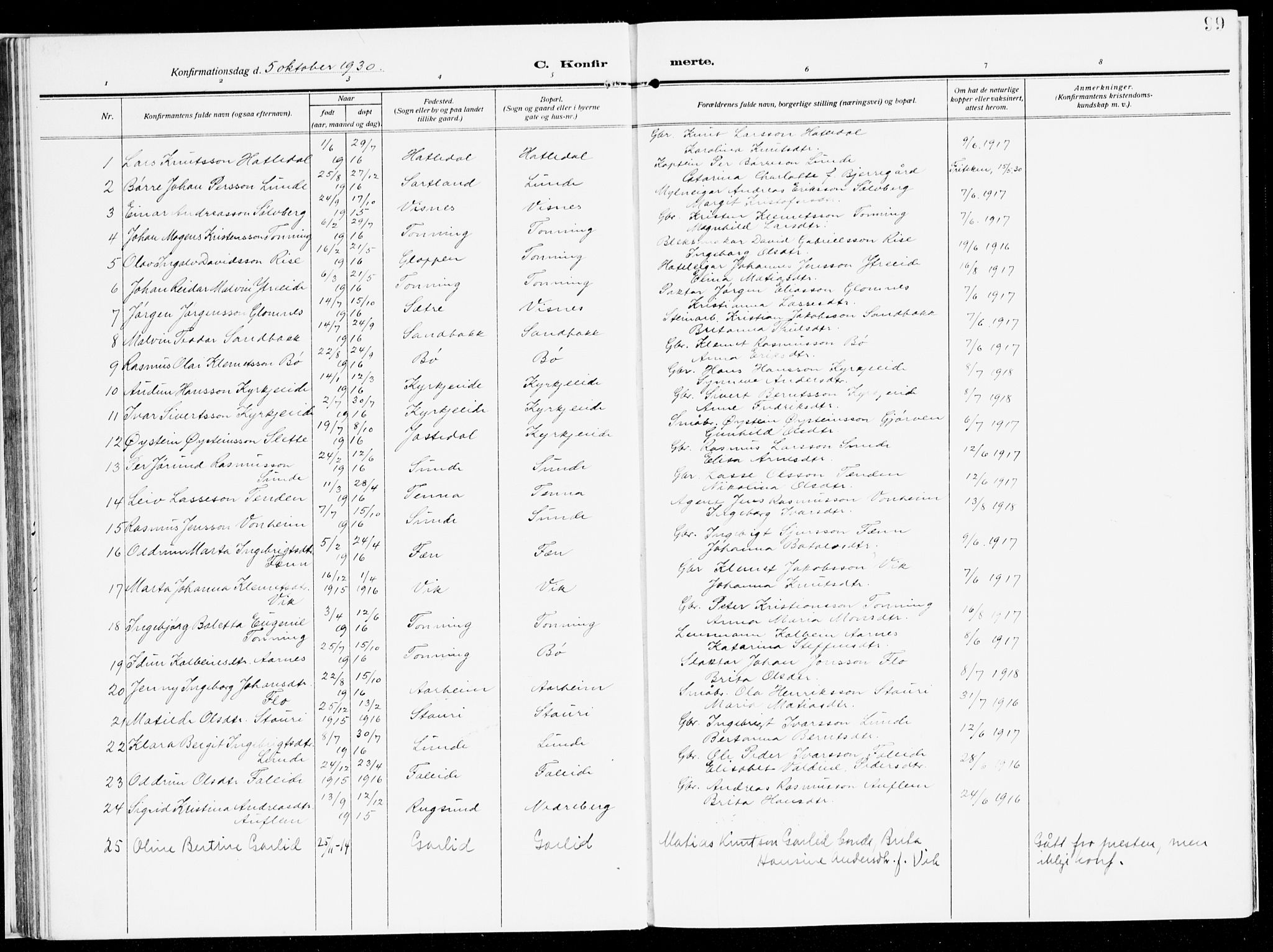 Stryn Sokneprestembete, AV/SAB-A-82501: Parish register (official) no. B 2, 1908-1936, p. 99