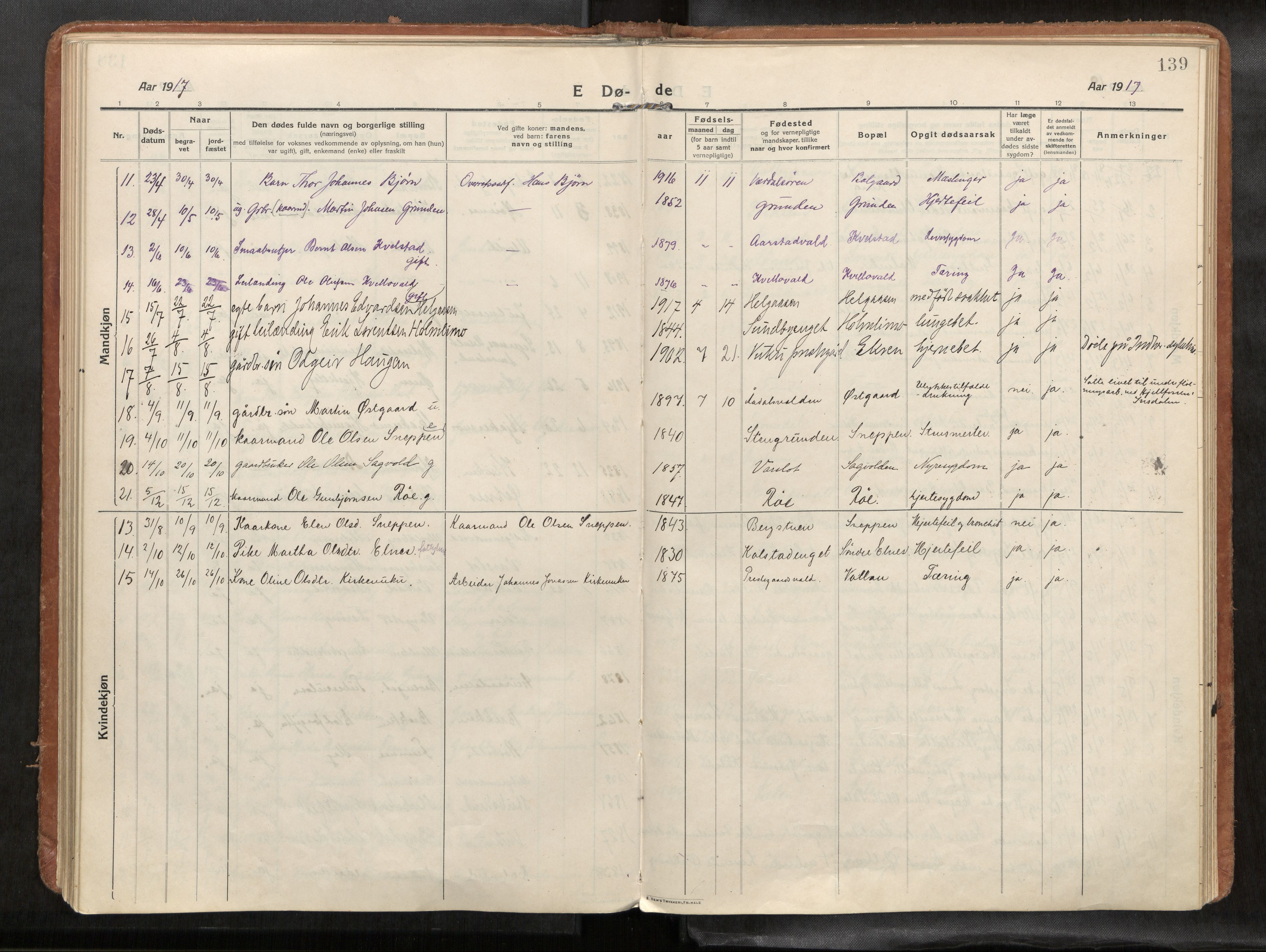 Verdal sokneprestkontor, AV/SAT-A-1156/2/H/Haa/L0004: Parish register (official) no. 4, 1916-1928, p. 139