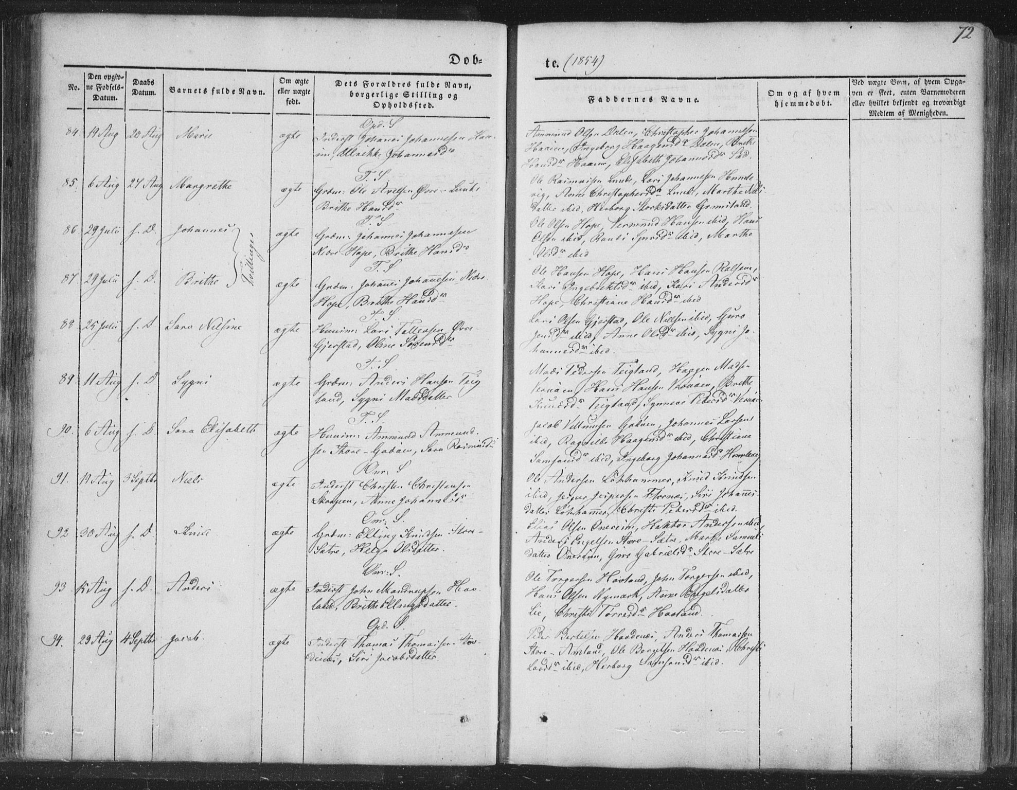 Tysnes sokneprestembete, AV/SAB-A-78601/H/Haa: Parish register (official) no. A 10, 1848-1859, p. 72