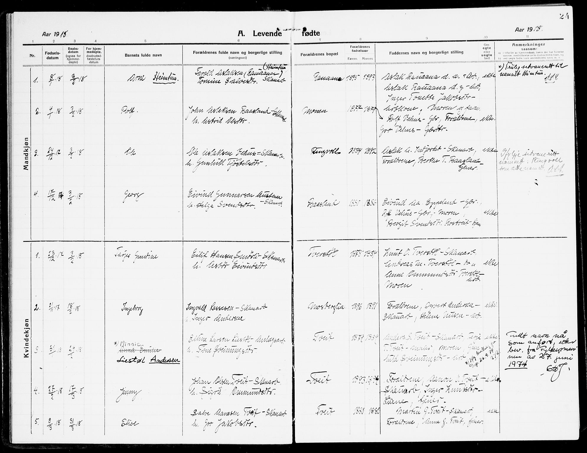 Åmli sokneprestkontor, AV/SAK-1111-0050/F/Fa/Fac/L0013: Parish register (official) no. A 13, 1914-1933, p. 24