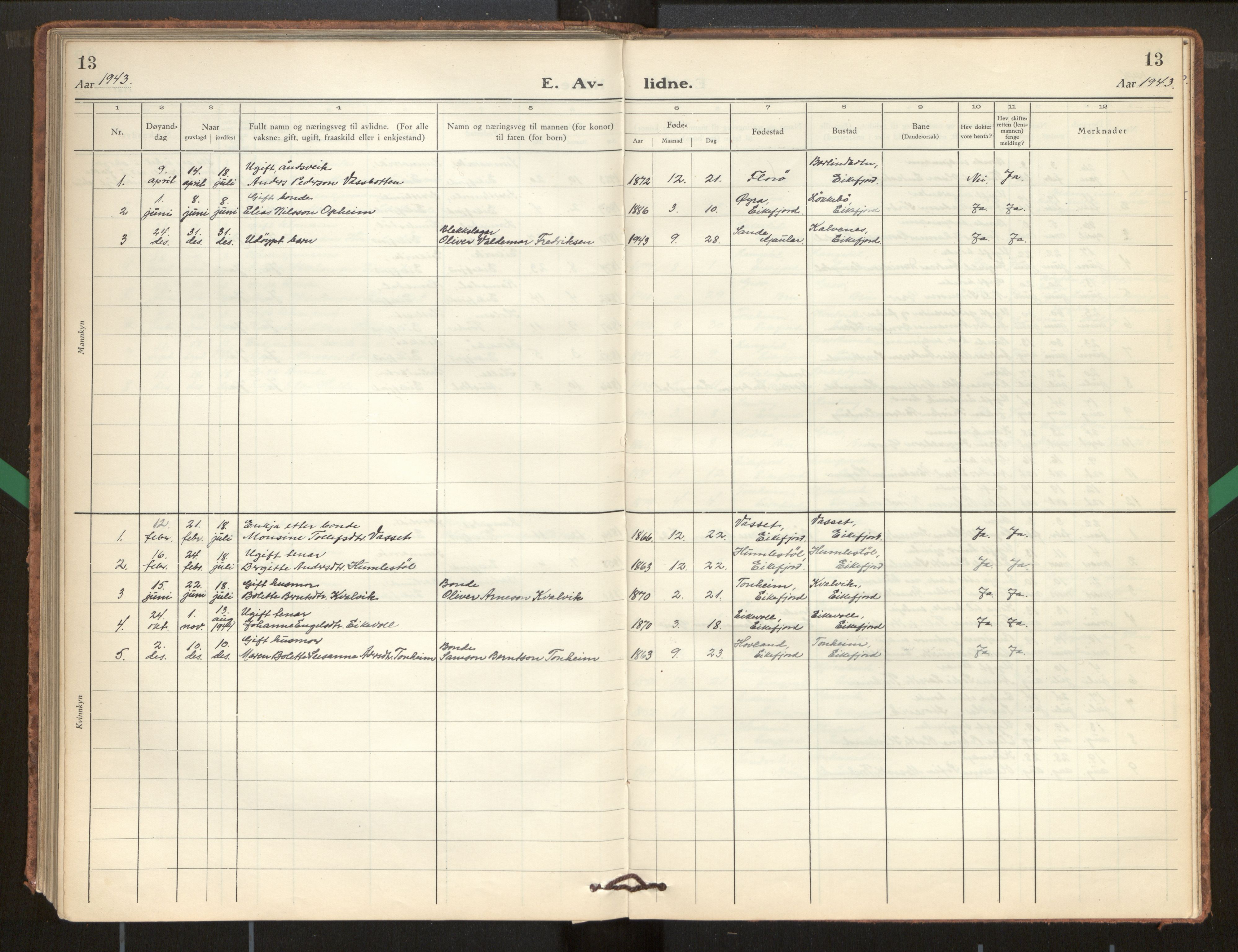 Kinn sokneprestembete, SAB/A-80801/H/Hab/Habe/L0003: Parish register (copy) no. E 3, 1927-1960, p. 13