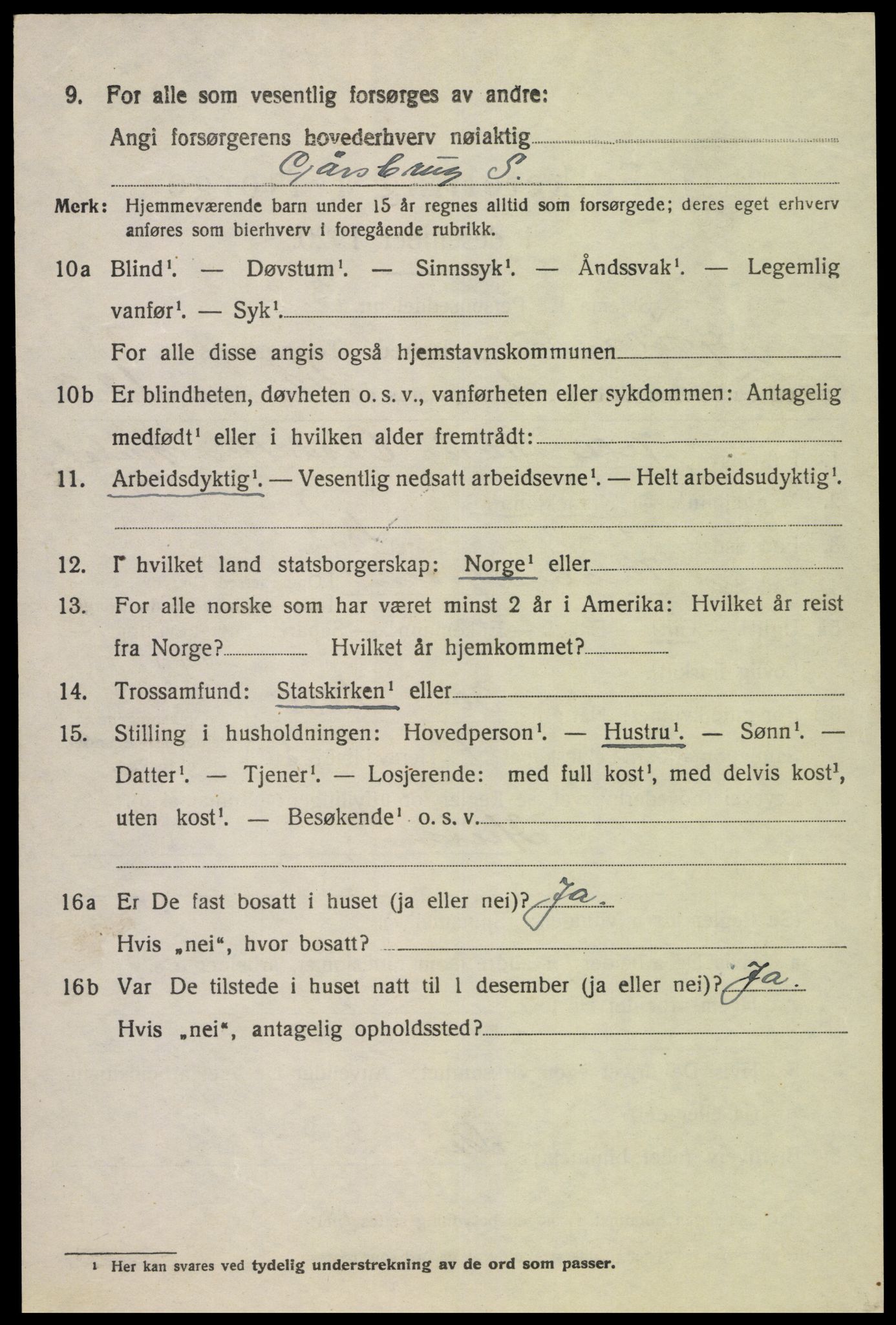 SAK, 1920 census for Fjotland, 1920, p. 2223