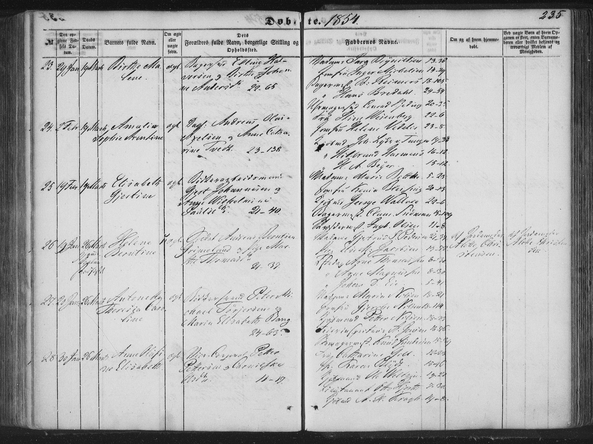 Korskirken sokneprestembete, AV/SAB-A-76101/H/Haa/L0017: Parish register (official) no. B 3, 1851-1857, p. 235