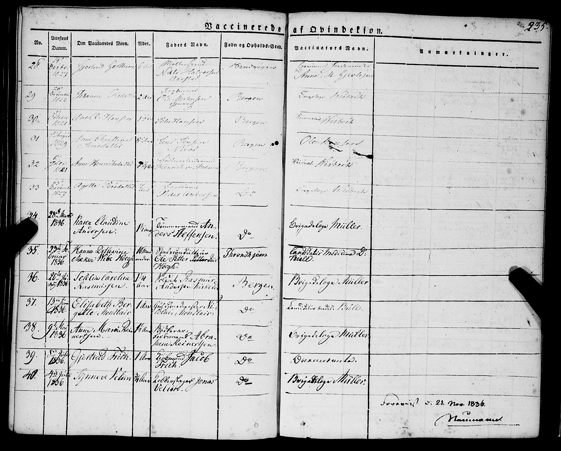 Korskirken sokneprestembete, SAB/A-76101/H/Haa/L0050: Parish register (official) no. F 1, 1821-1869, p. 235
