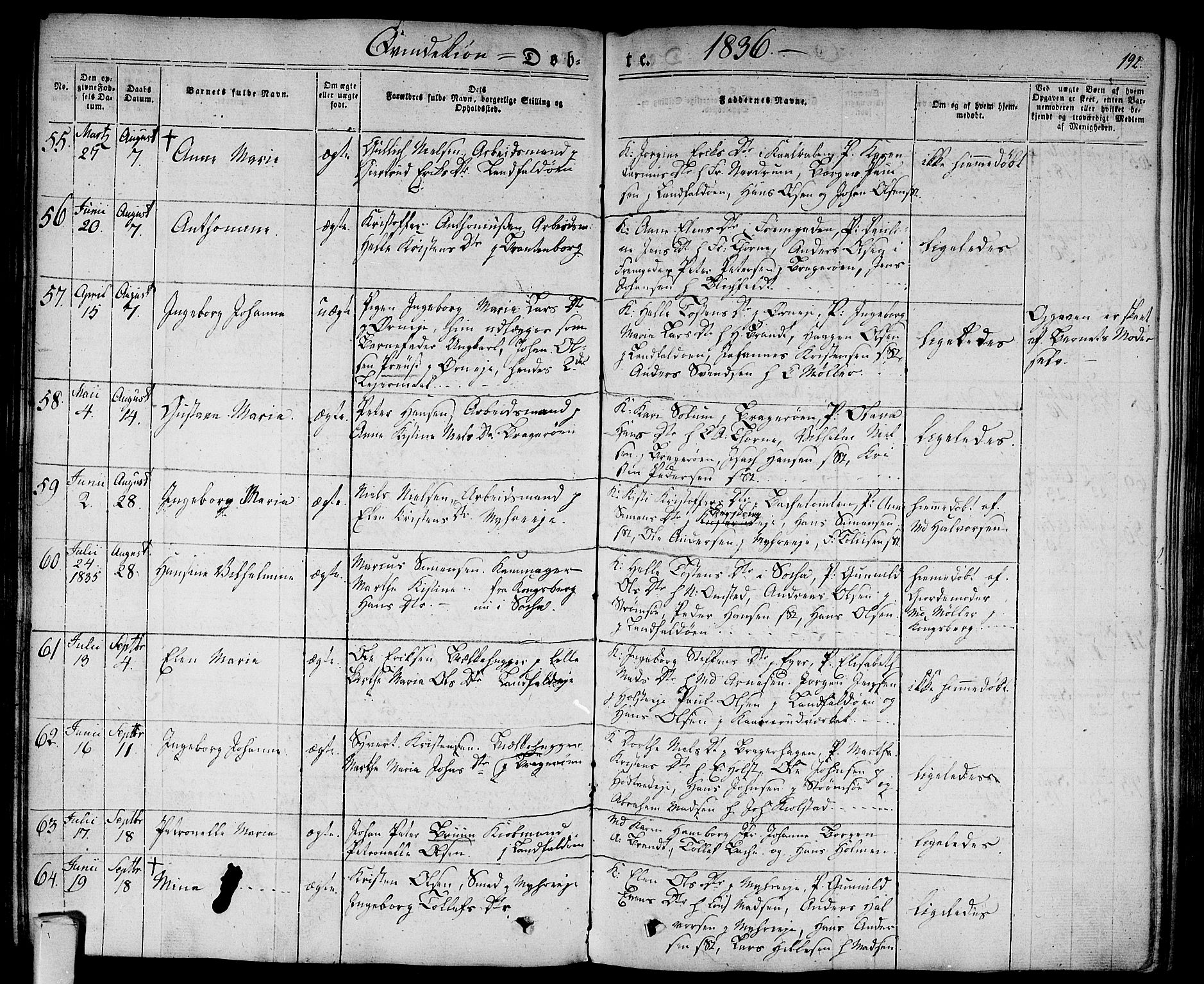 Bragernes kirkebøker, AV/SAKO-A-6/F/Fb/L0001: Parish register (official) no. II 1, 1830-1847, p. 192